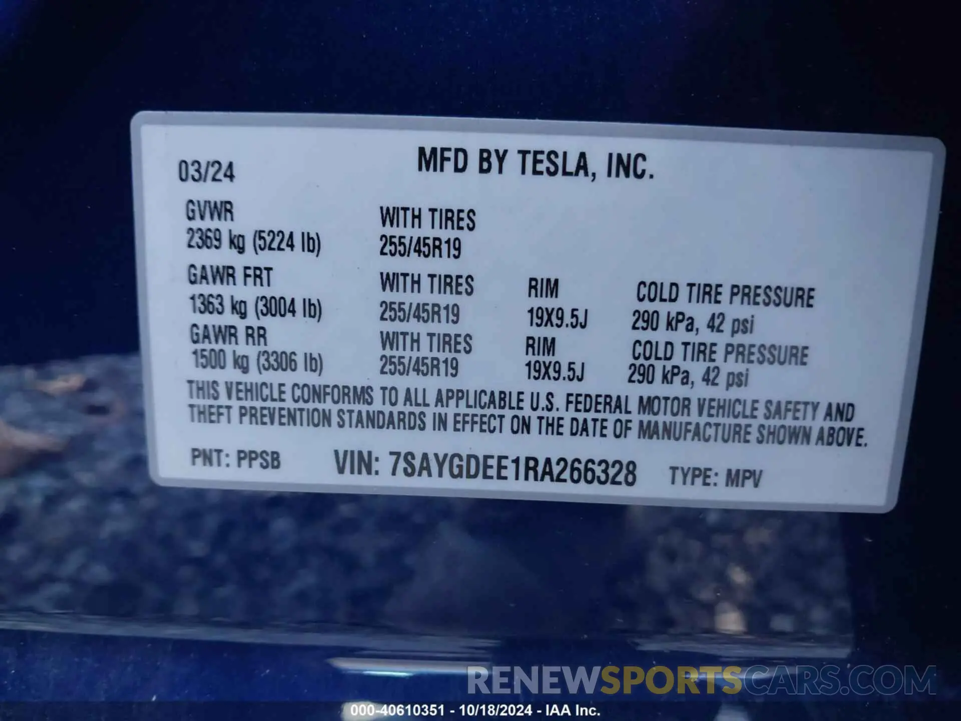 9 fotografías del automóvil dañado 7SAYGDEE1RA266328 TESLA MODEL Y 2024