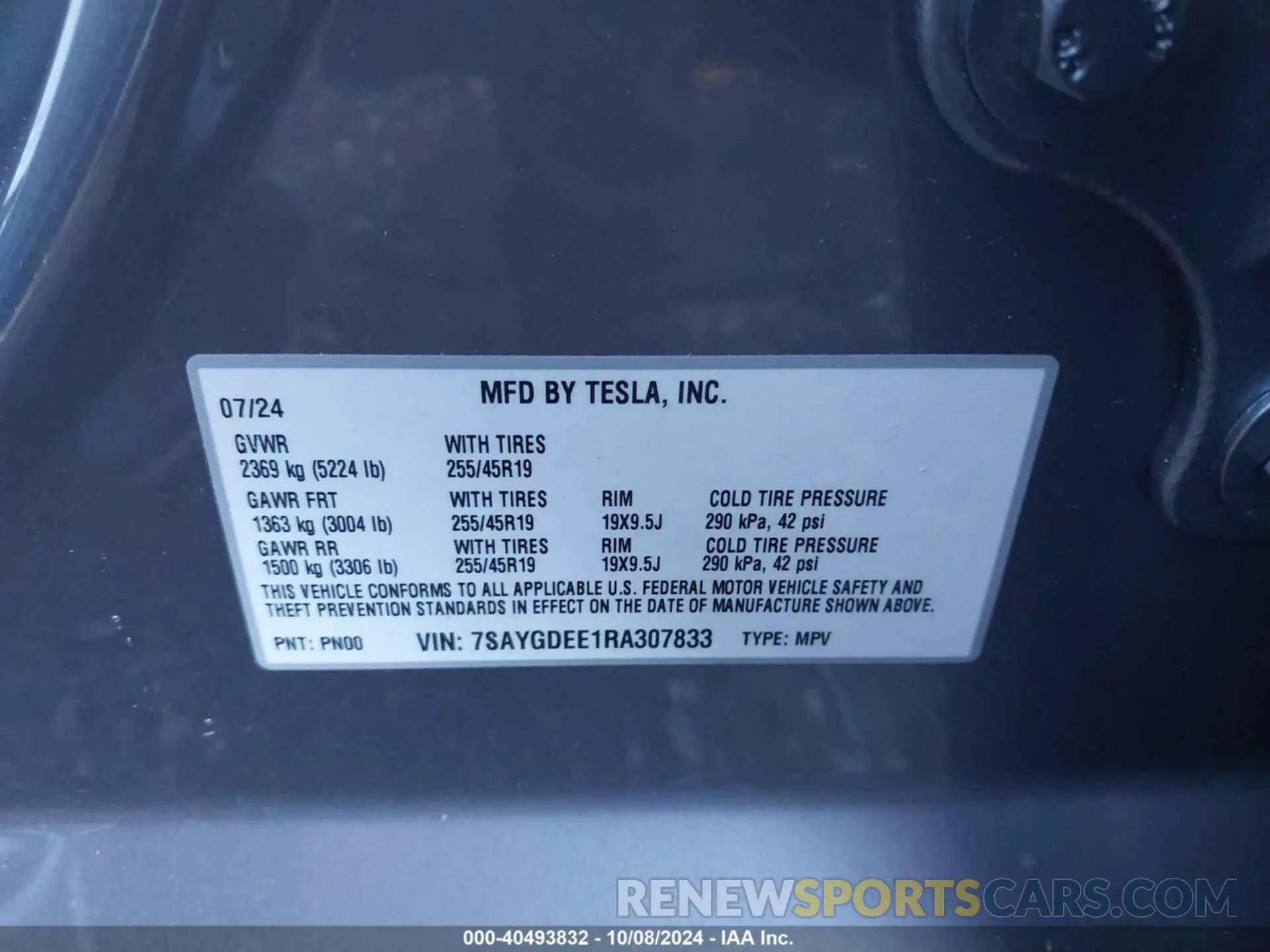 9 fotografías del automóvil dañado 7SAYGDEE1RA307833 TESLA MODEL Y 2024