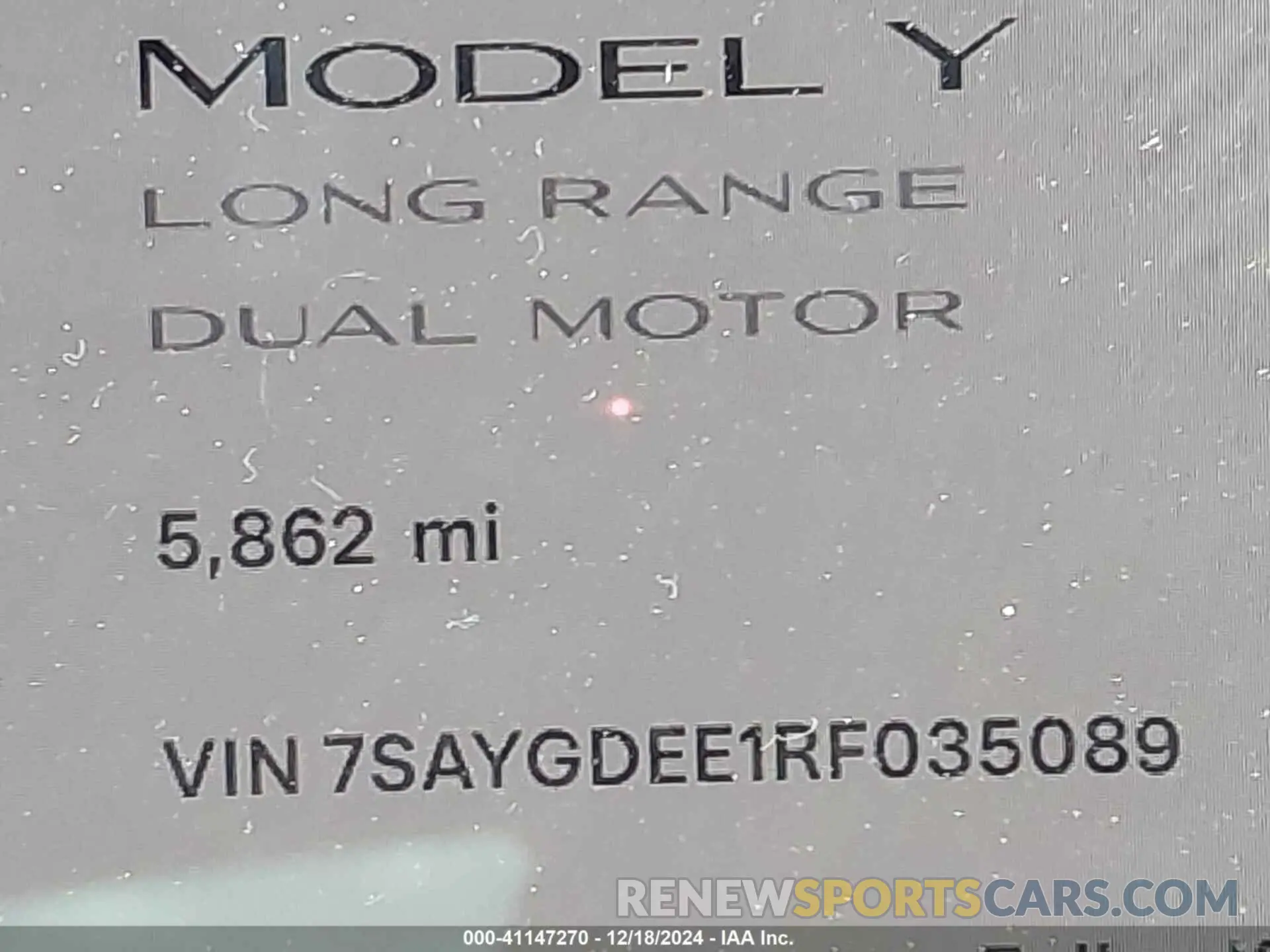 7 fotografías del automóvil dañado 7SAYGDEE1RF035089 TESLA MODEL Y 2024