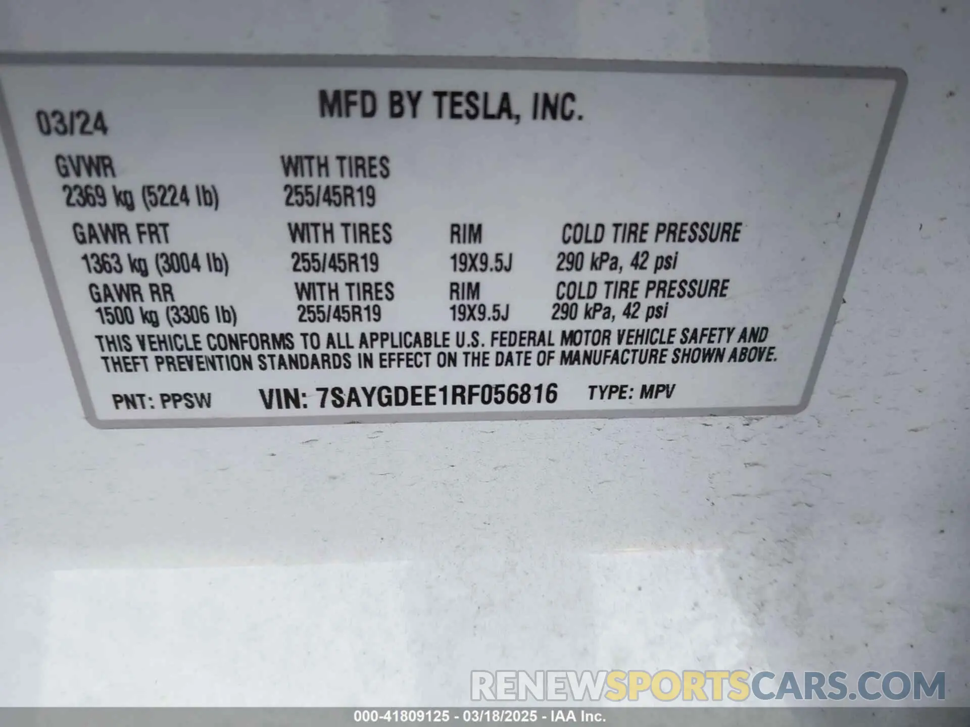 9 fotografías del automóvil dañado 7SAYGDEE1RF056816 TESLA MODEL Y 2024