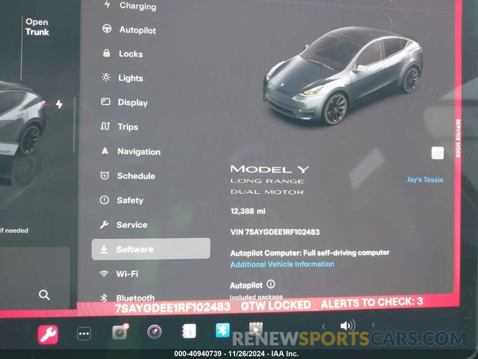7 fotografías del automóvil dañado 7SAYGDEE1RF102483 TESLA MODEL Y 2024
