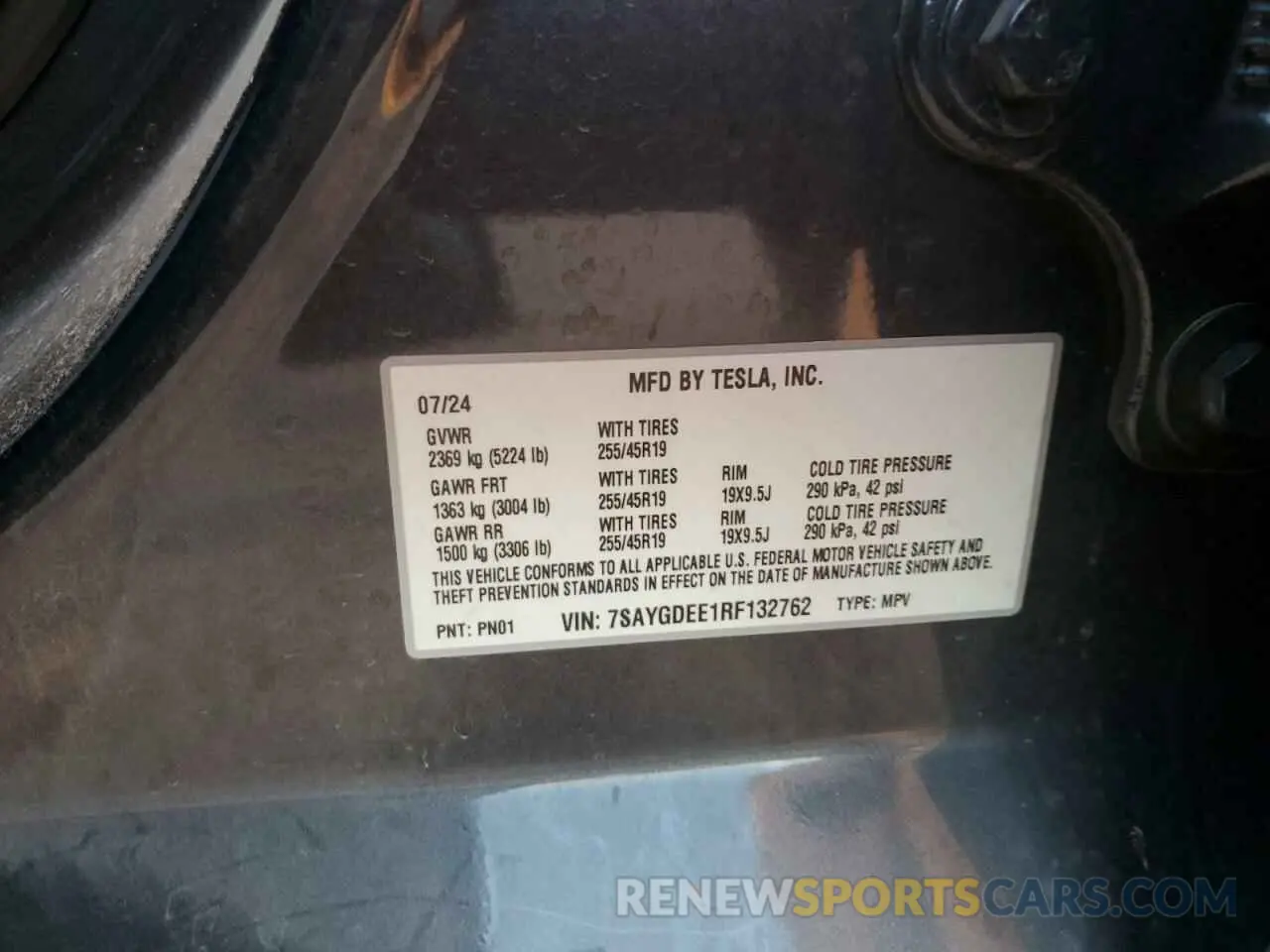 13 fotografías del automóvil dañado 7SAYGDEE1RF132762 TESLA MODEL Y 2024