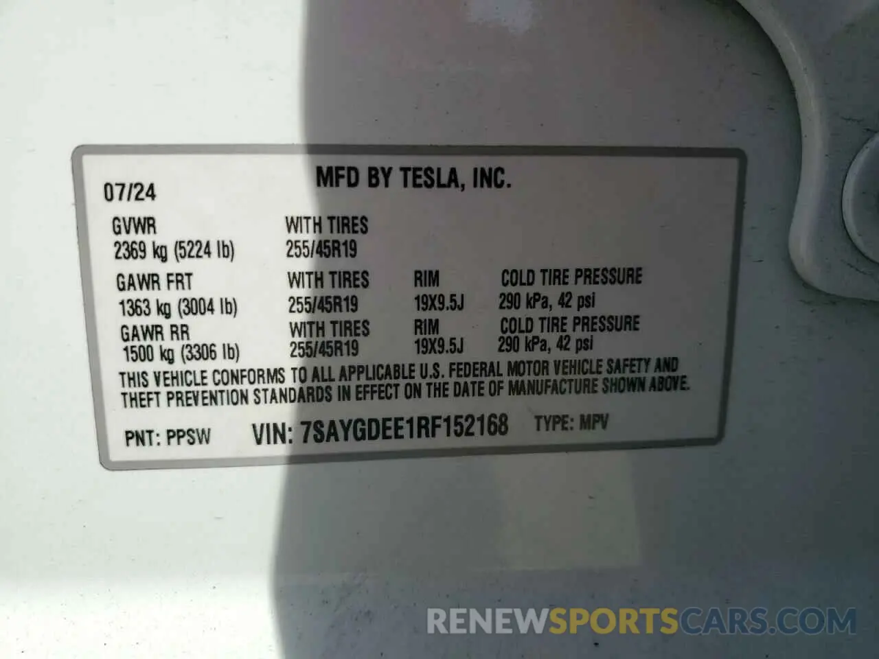 15 fotografías del automóvil dañado 7SAYGDEE1RF152168 TESLA MODEL Y 2024