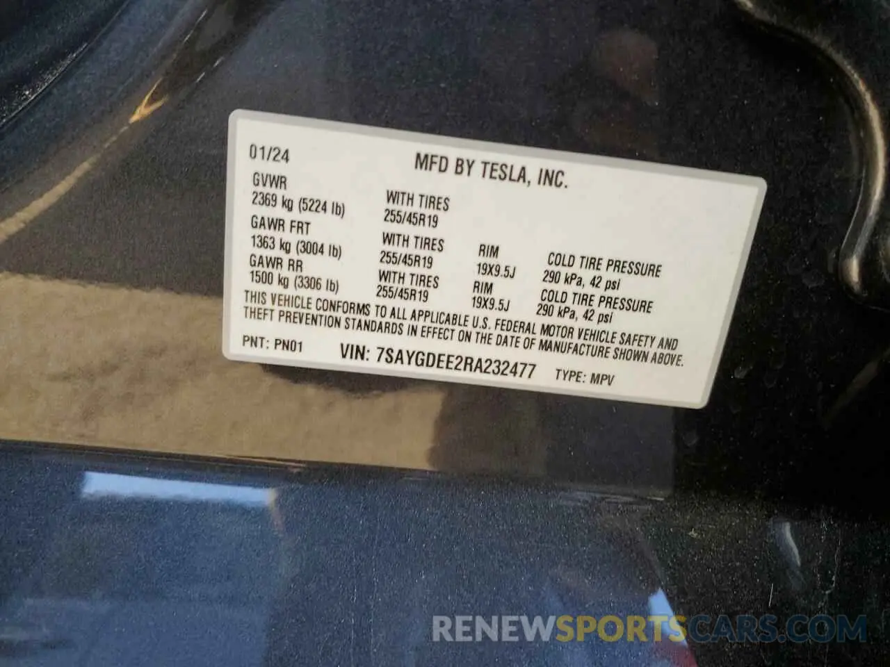 12 fotografías del automóvil dañado 7SAYGDEE2RA232477 TESLA MODEL Y 2024