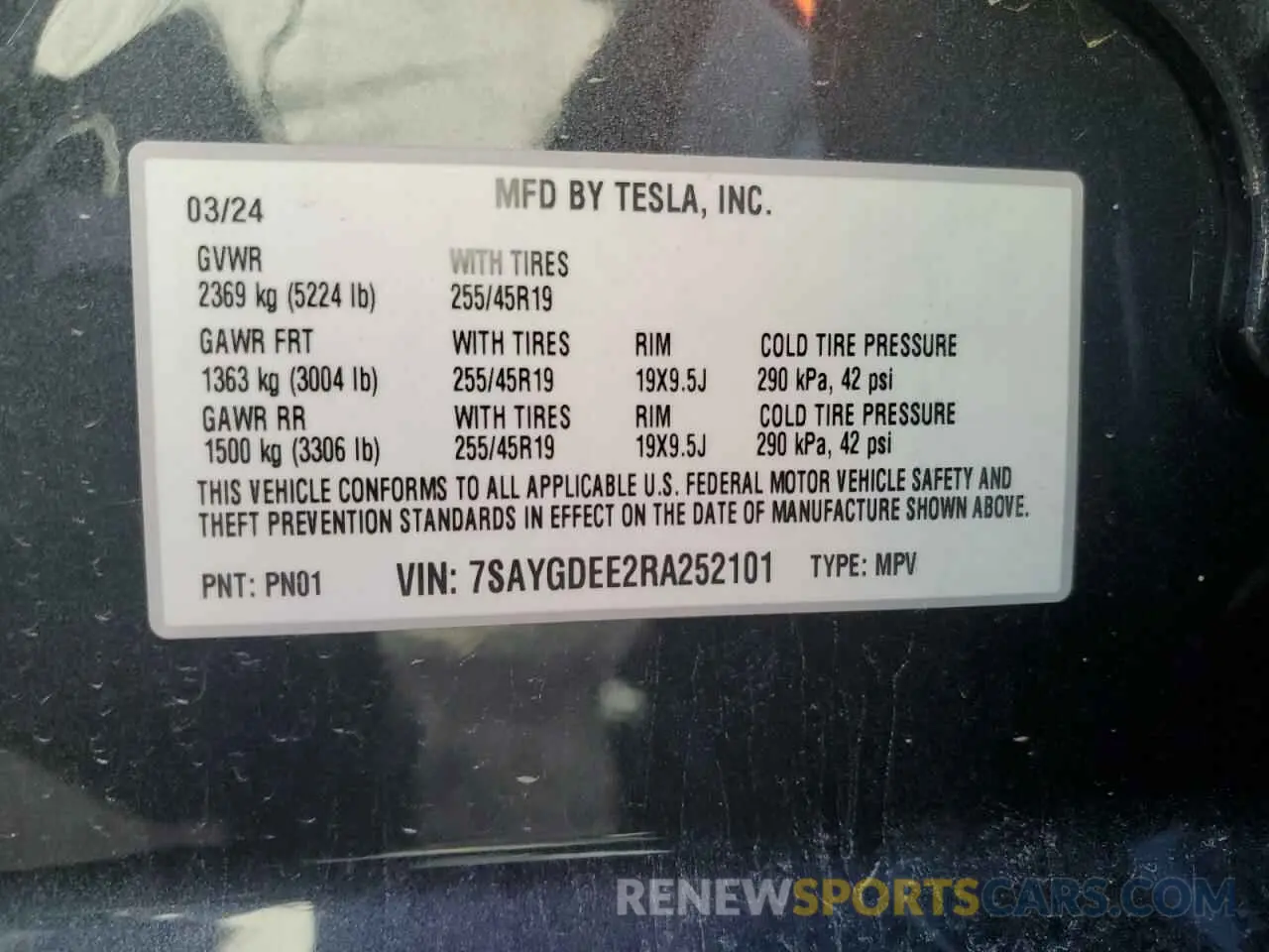 12 fotografías del automóvil dañado 7SAYGDEE2RA252101 TESLA MODEL Y 2024