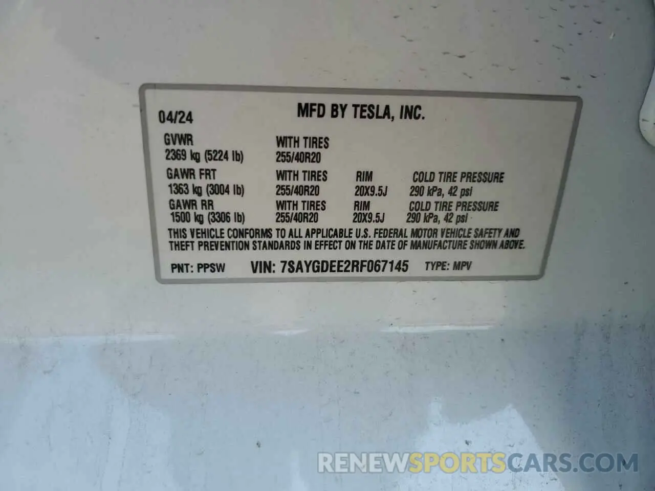 15 fotografías del automóvil dañado 7SAYGDEE2RF067145 TESLA MODEL Y 2024