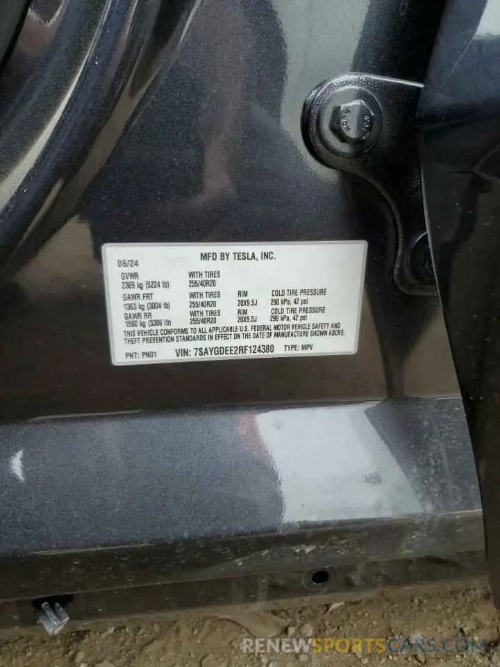 15 fotografías del automóvil dañado 7SAYGDEE2RF124380 TESLA MODEL Y 2024