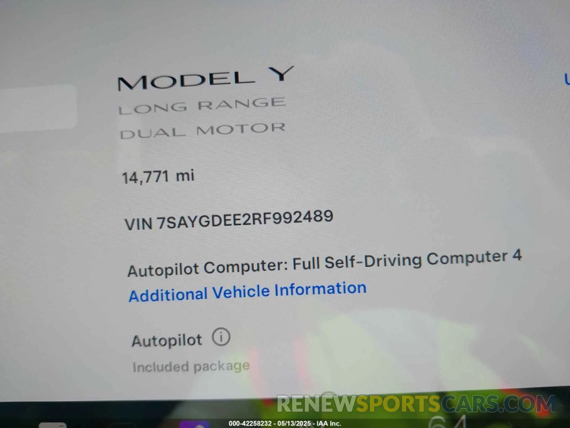7 fotografías del automóvil dañado 7SAYGDEE2RF992489 TESLA MODEL Y 2024