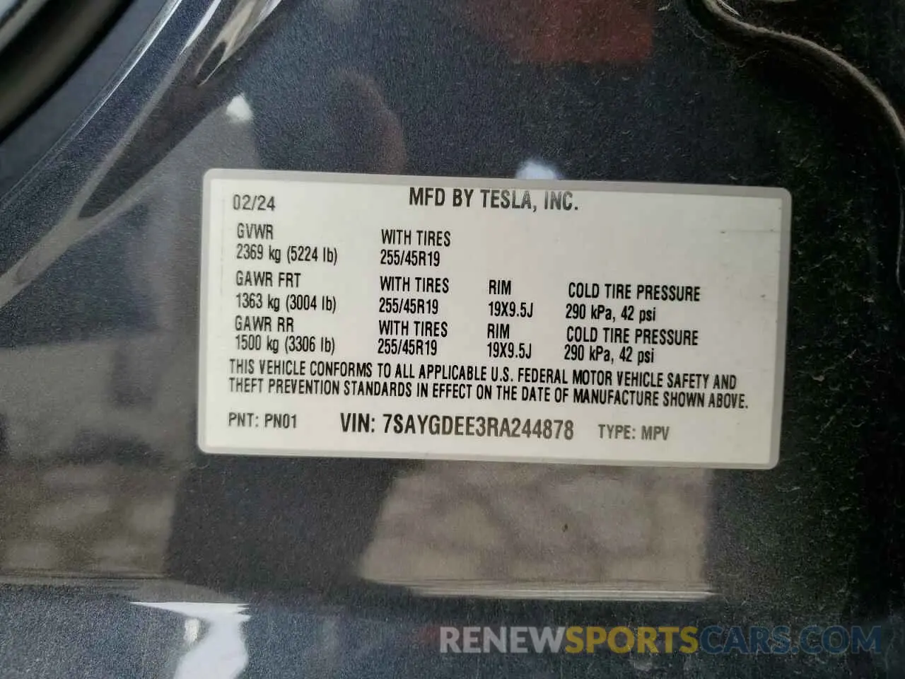 12 fotografías del automóvil dañado 7SAYGDEE3RA244878 TESLA MODEL Y 2024