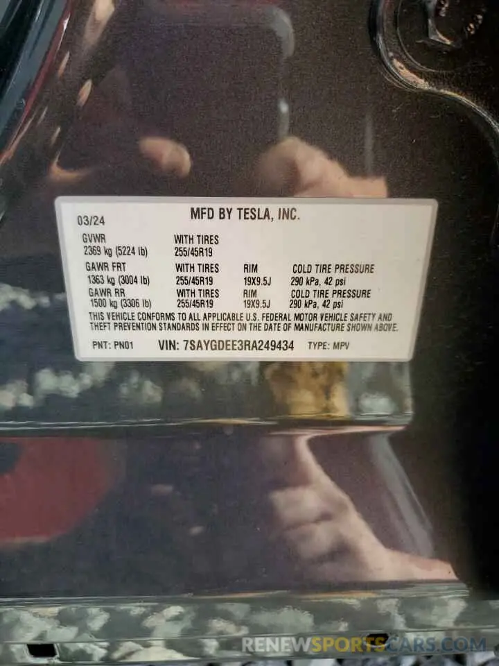 13 fotografías del automóvil dañado 7SAYGDEE3RA249434 TESLA MODEL Y 2024