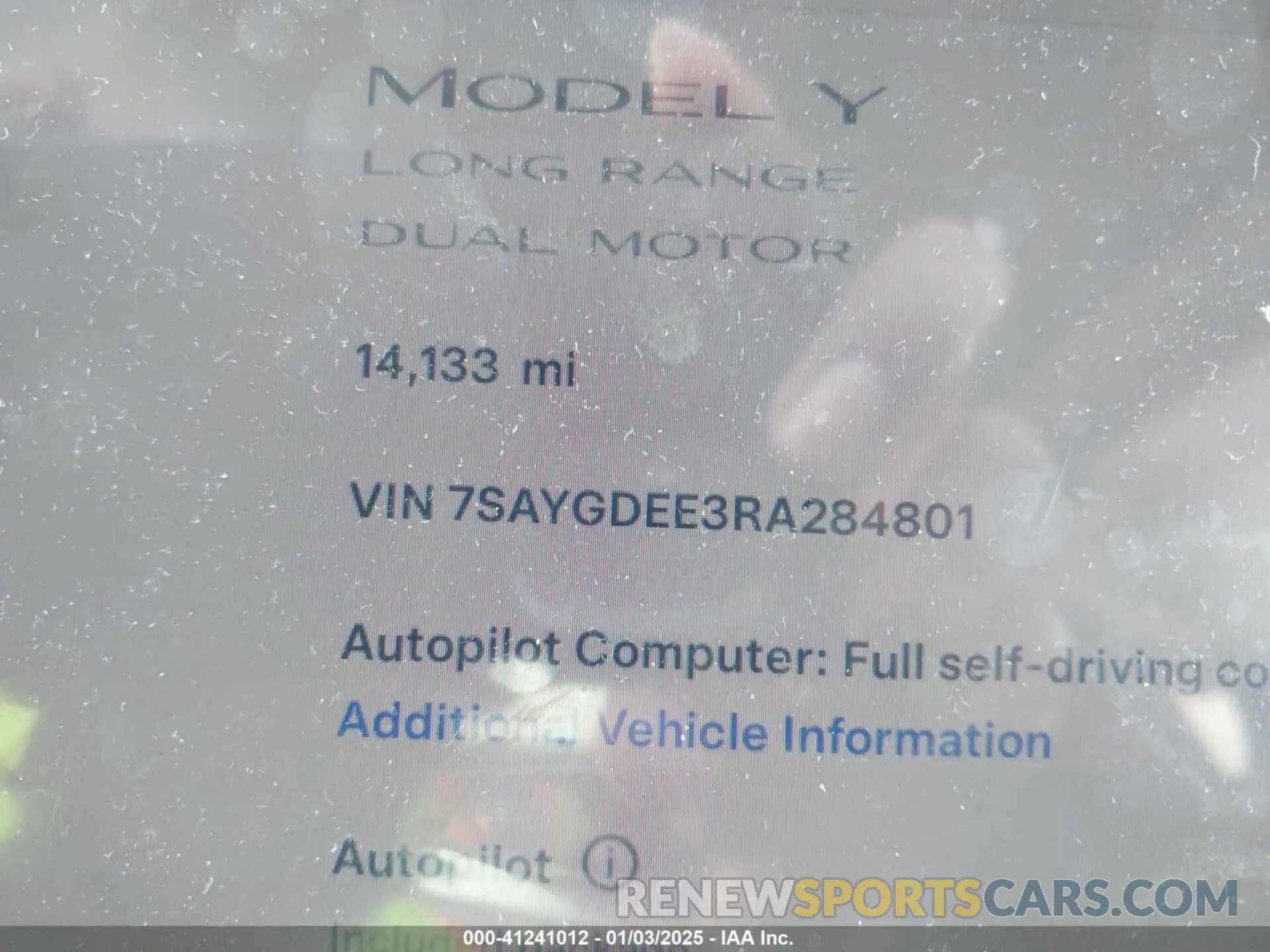 7 fotografías del automóvil dañado 7SAYGDEE3RA284801 TESLA MODEL Y 2024