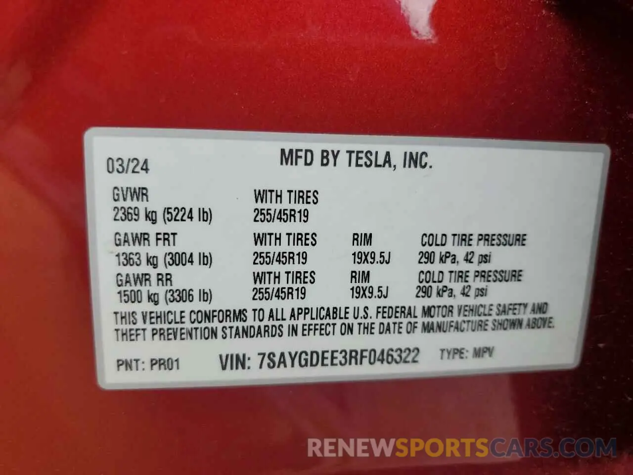 12 fotografías del automóvil dañado 7SAYGDEE3RF046322 TESLA MODEL Y 2024