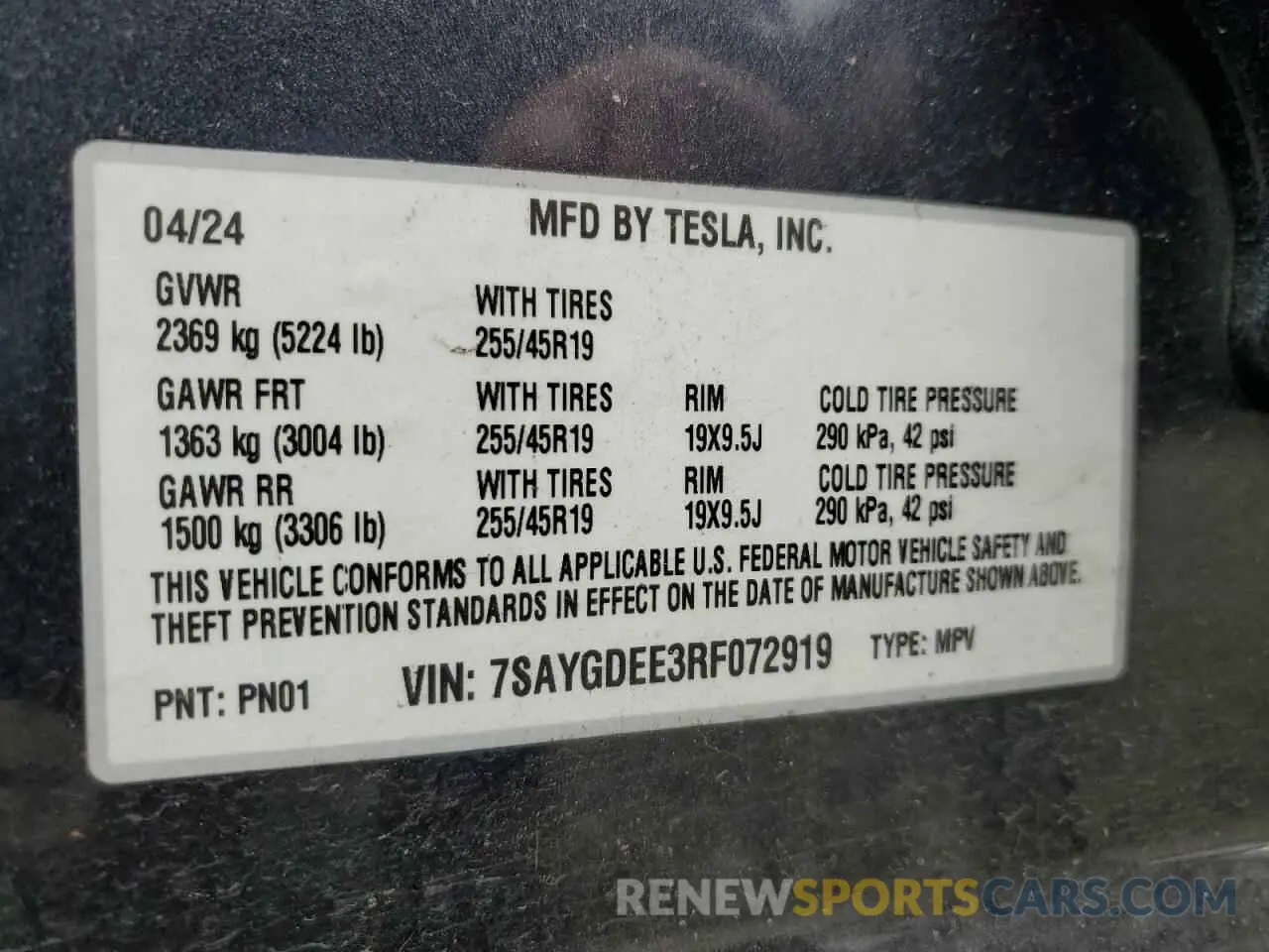 13 fotografías del automóvil dañado 7SAYGDEE3RF072919 TESLA MODEL Y 2024