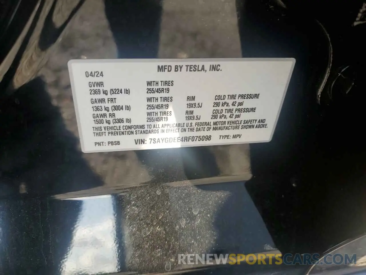 13 fotografías del automóvil dañado 7SAYGDEE4RF075098 TESLA MODEL Y 2024