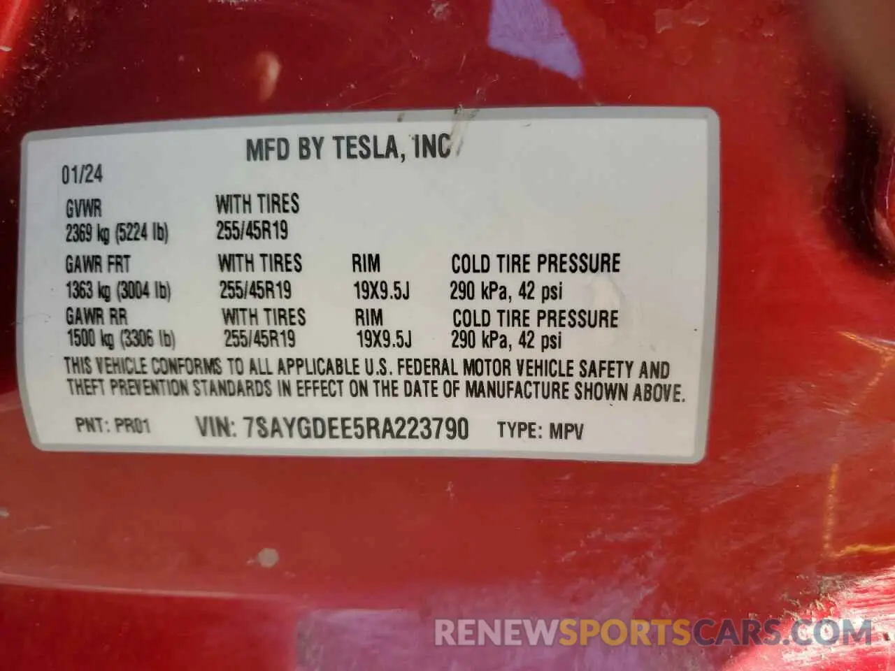 13 fotografías del automóvil dañado 7SAYGDEE5RA223790 TESLA MODEL Y 2024