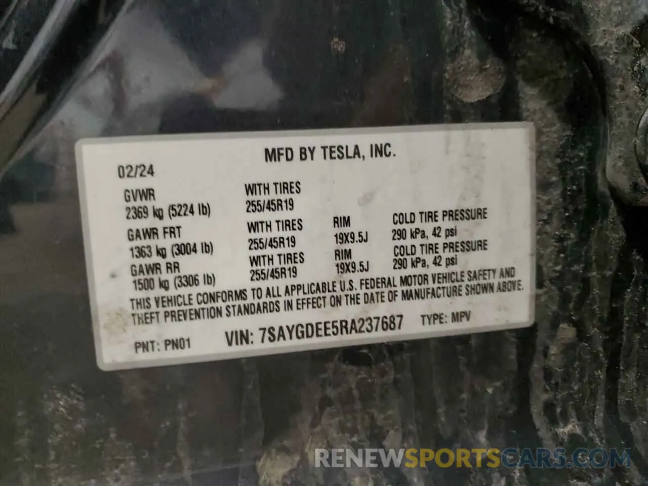 13 fotografías del automóvil dañado 7SAYGDEE5RA237687 TESLA MODEL Y 2024