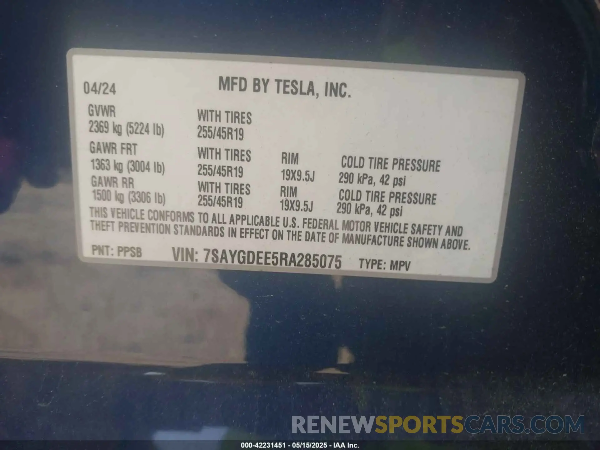9 fotografías del automóvil dañado 7SAYGDEE5RA285075 TESLA MODEL Y 2024