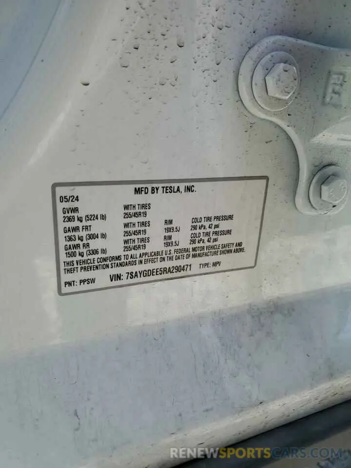 14 fotografías del automóvil dañado 7SAYGDEE5RA290471 TESLA MODEL Y 2024