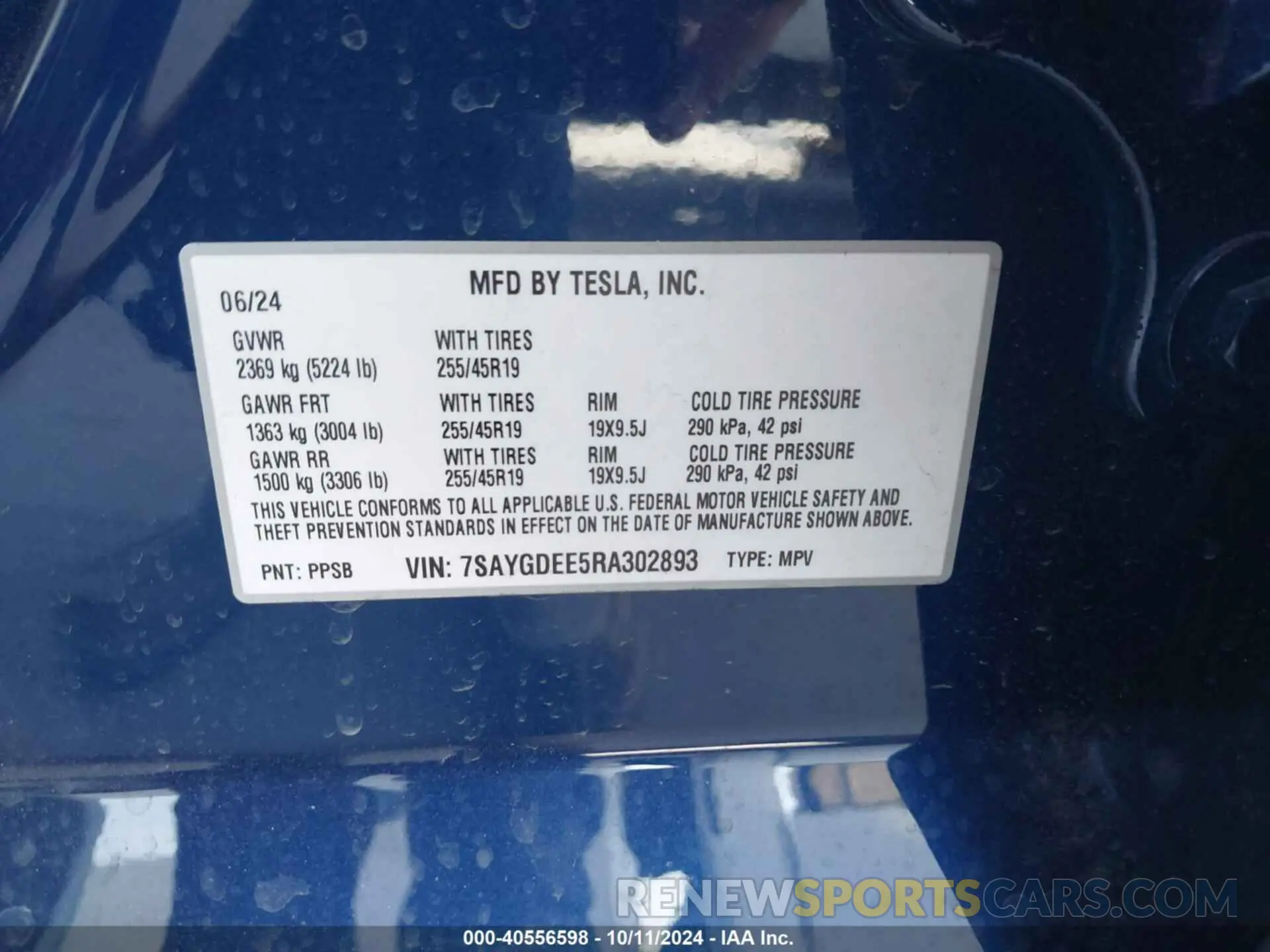 9 fotografías del automóvil dañado 7SAYGDEE5RA302893 TESLA MODEL Y 2024