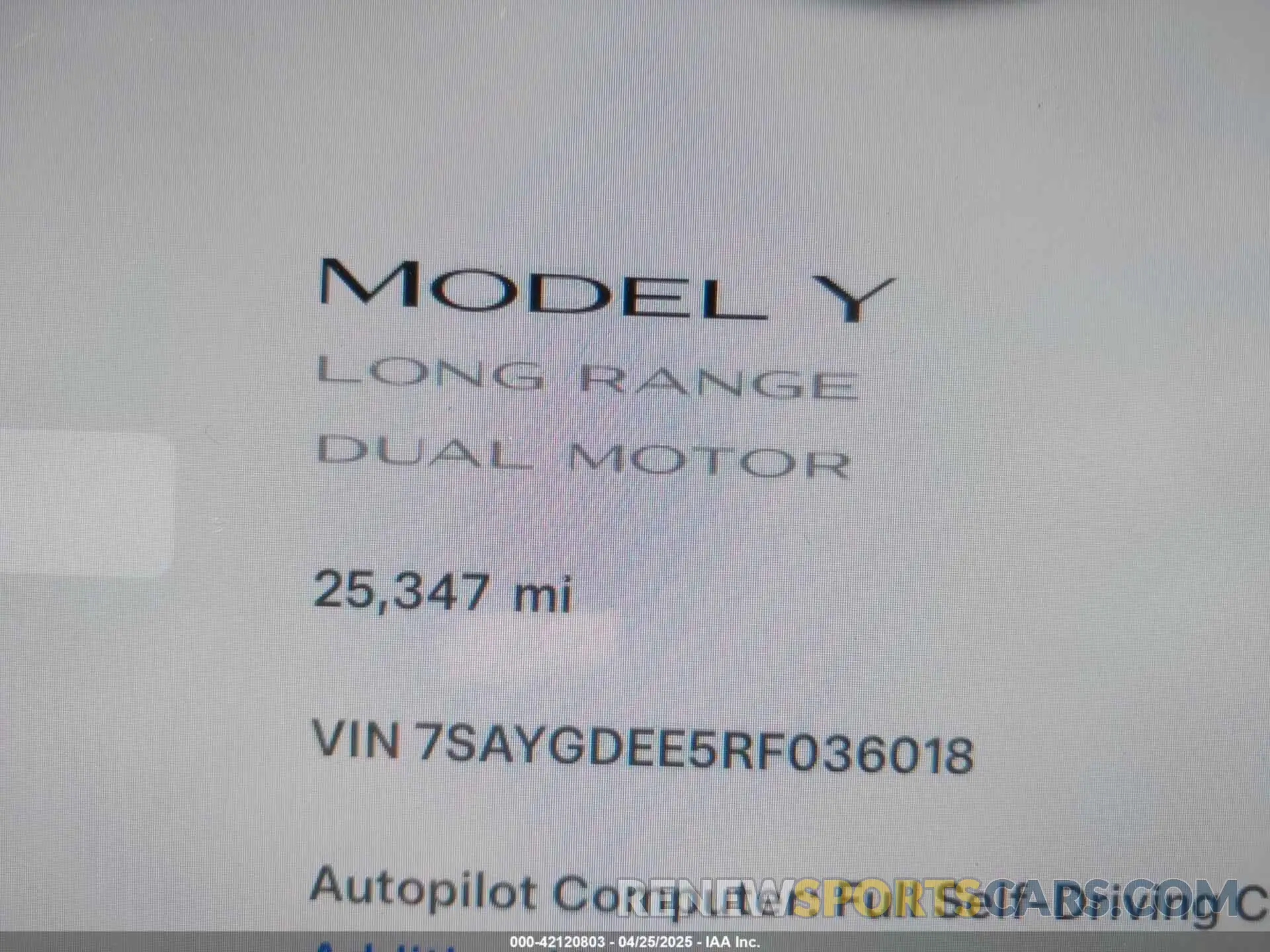 15 fotografías del automóvil dañado 7SAYGDEE5RF036018 TESLA MODEL Y 2024