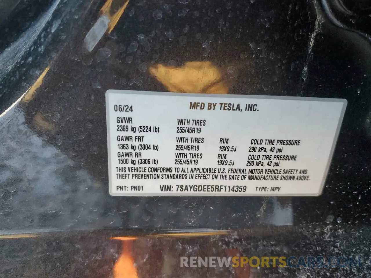 13 fotografías del automóvil dañado 7SAYGDEE5RF114359 TESLA MODEL Y 2024