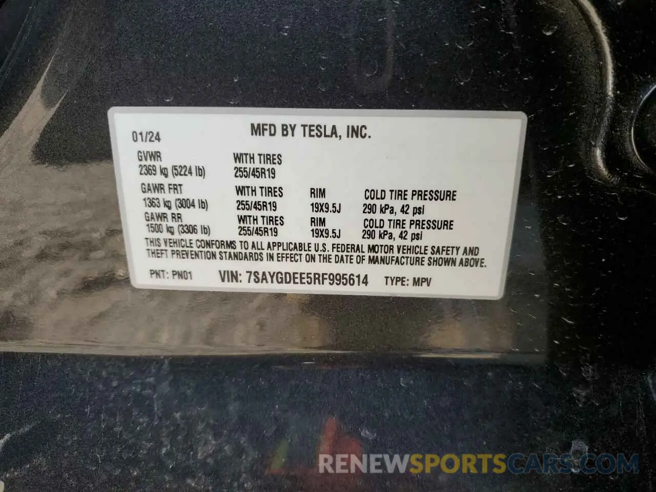 12 fotografías del automóvil dañado 7SAYGDEE5RF995614 TESLA MODEL Y 2024