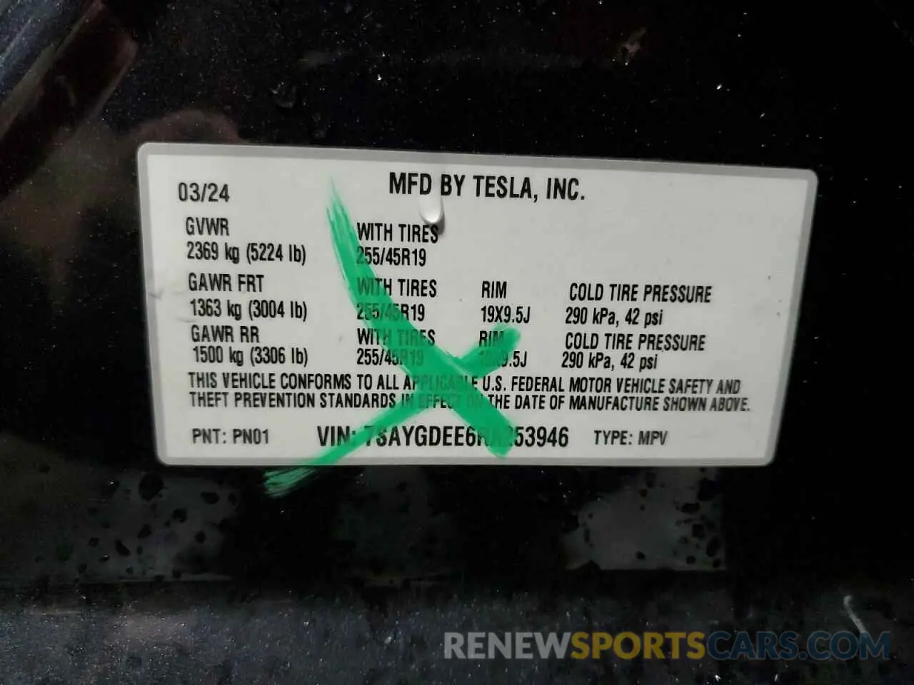 15 fotografías del automóvil dañado 7SAYGDEE6RA253946 TESLA MODEL Y 2024