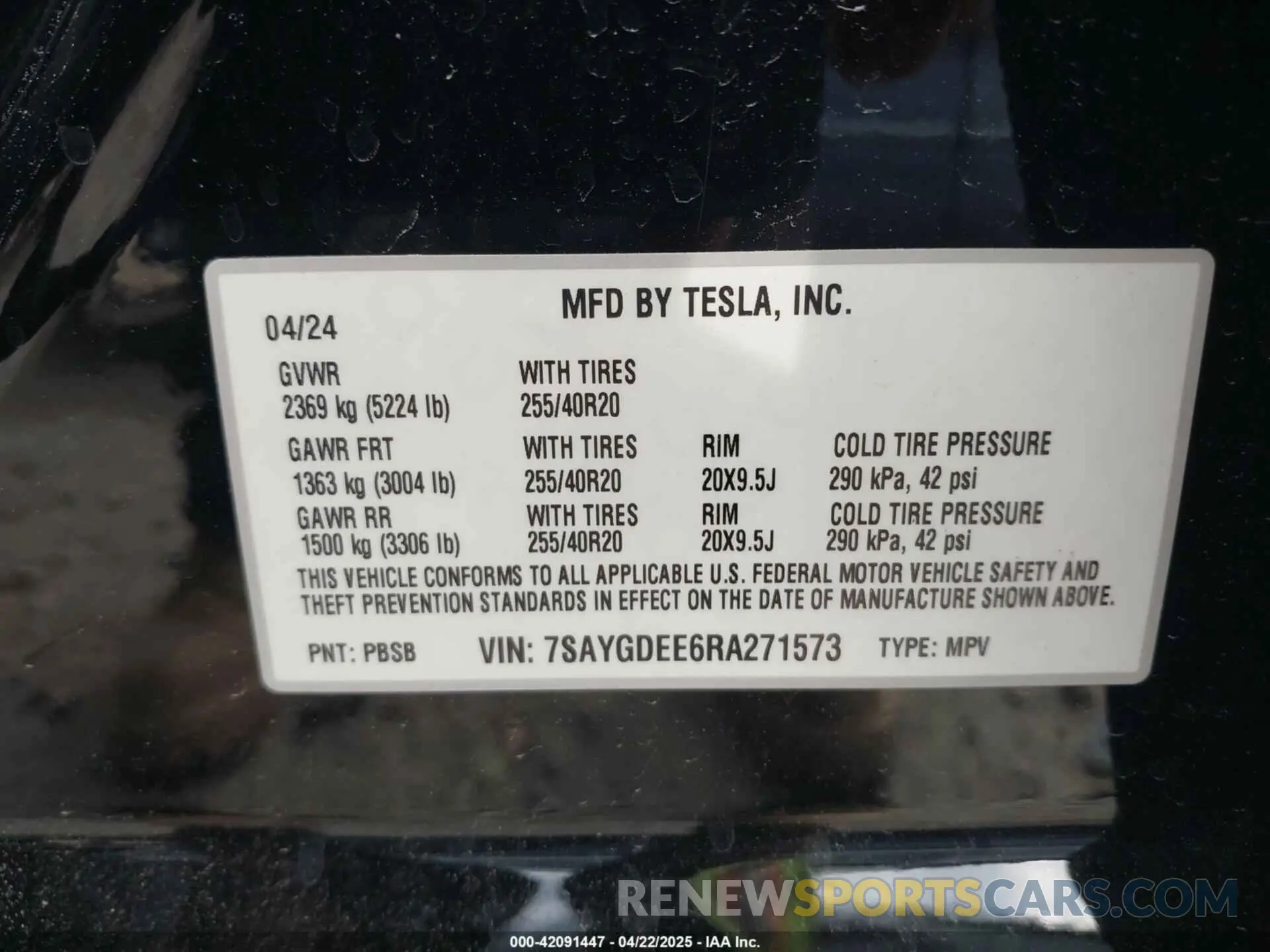 9 fotografías del automóvil dañado 7SAYGDEE6RA271573 TESLA MODEL Y 2024