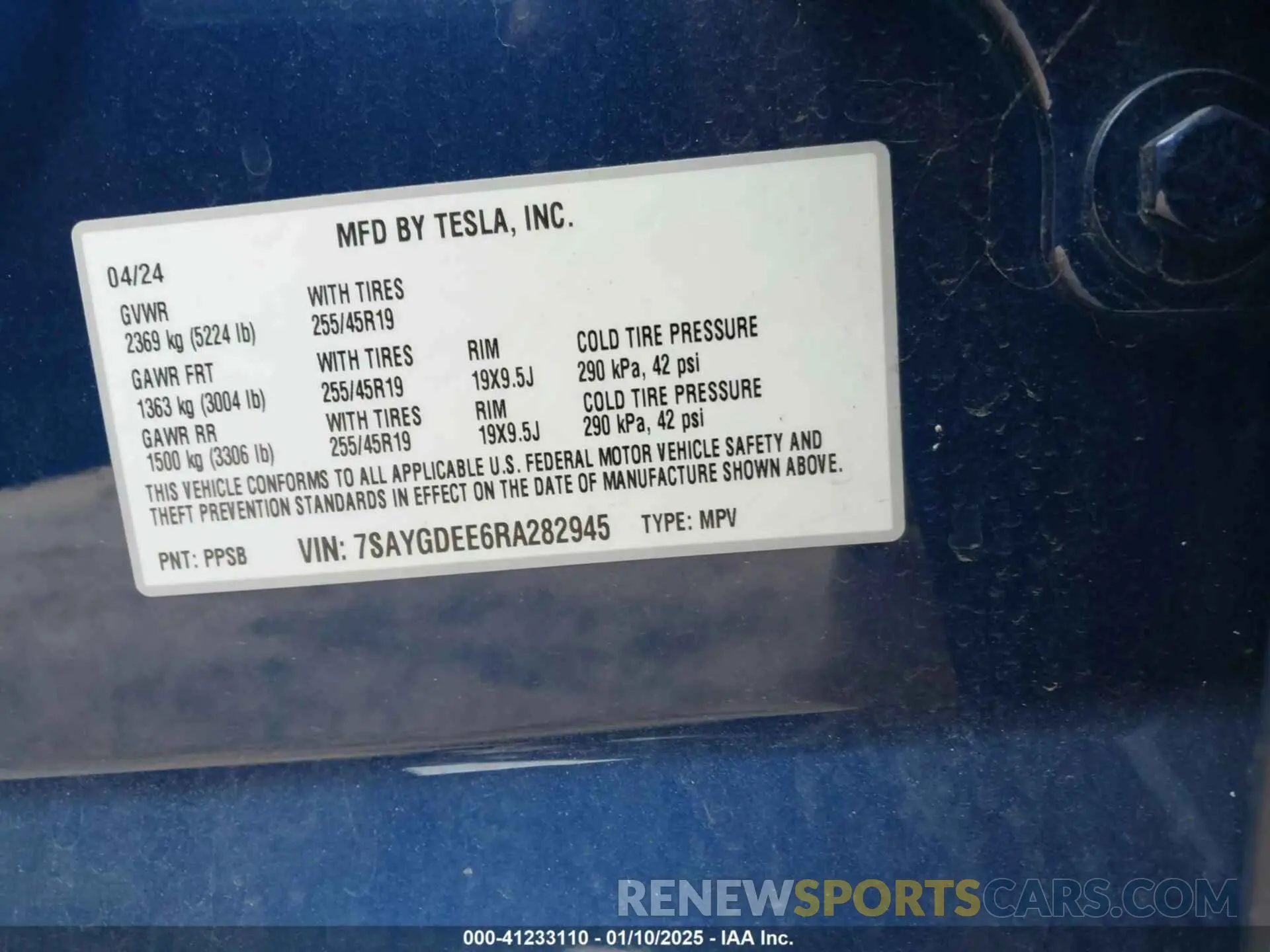 9 fotografías del automóvil dañado 7SAYGDEE6RA282945 TESLA MODEL Y 2024