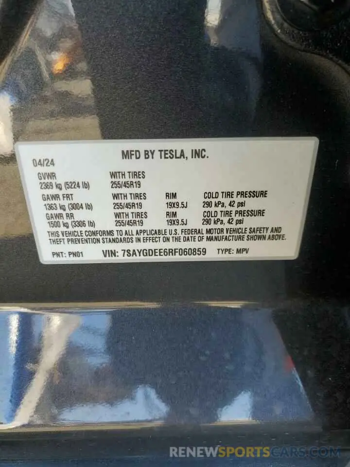 12 fotografías del automóvil dañado 7SAYGDEE6RF060859 TESLA MODEL Y 2024