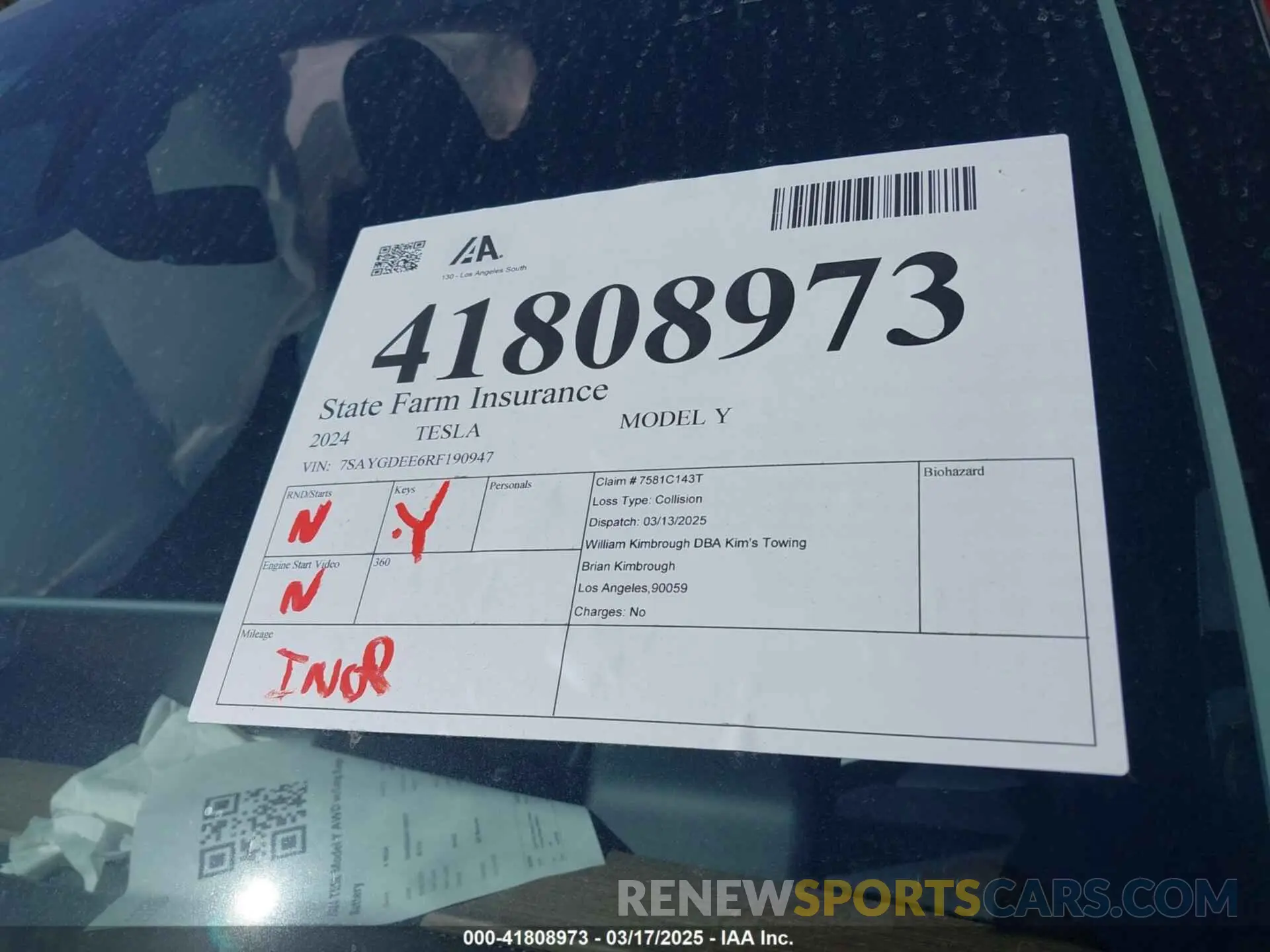 19 fotografías del automóvil dañado 7SAYGDEE6RF190947 TESLA MODEL Y 2024