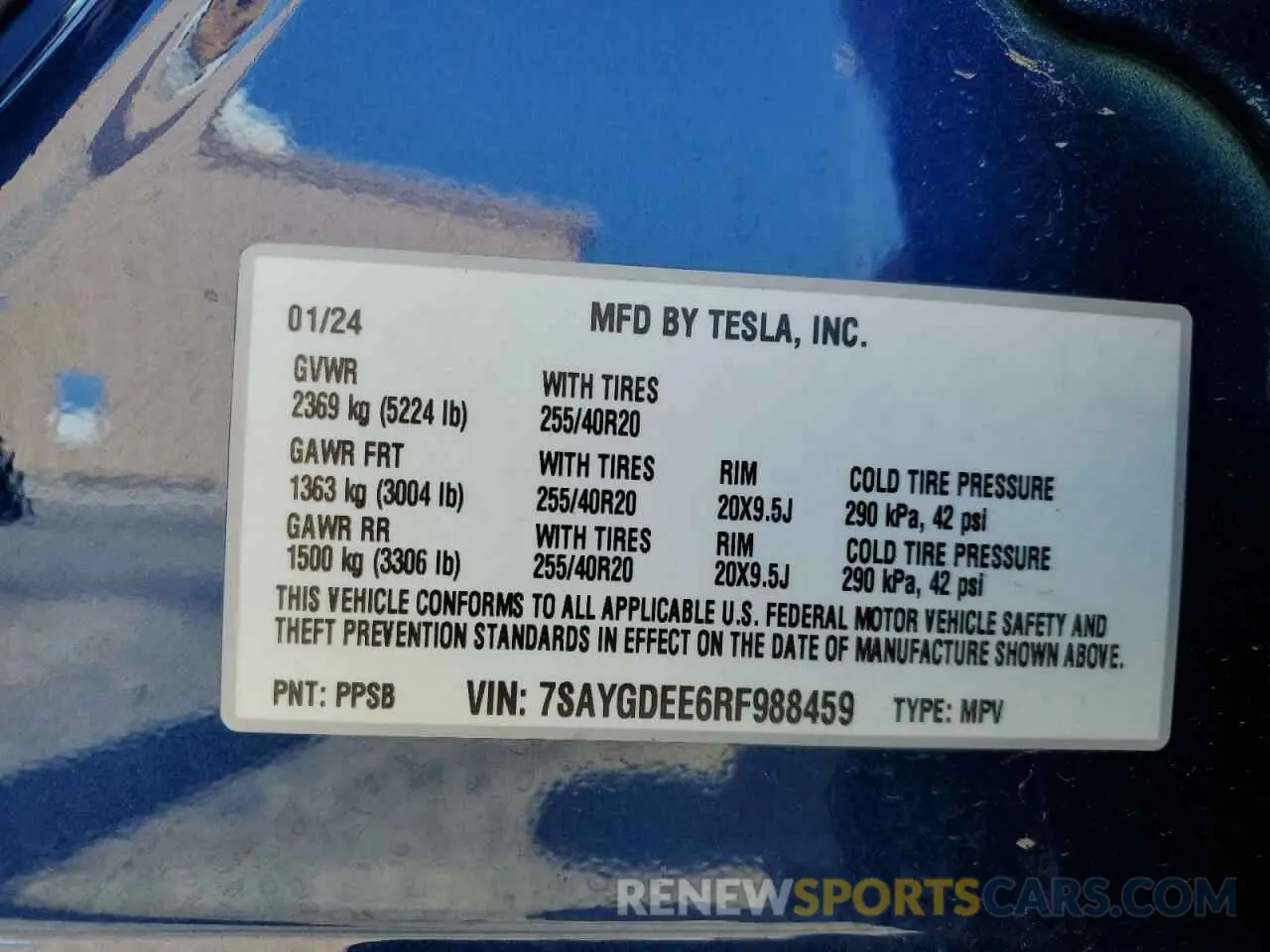 13 fotografías del automóvil dañado 7SAYGDEE6RF988459 TESLA MODEL Y 2024