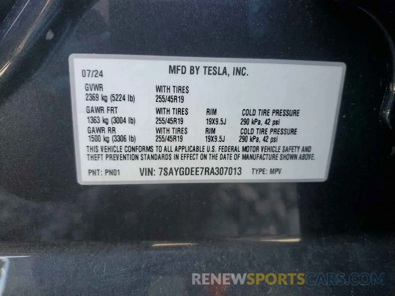 13 fotografías del automóvil dañado 7SAYGDEE7RA307013 TESLA MODEL Y 2024