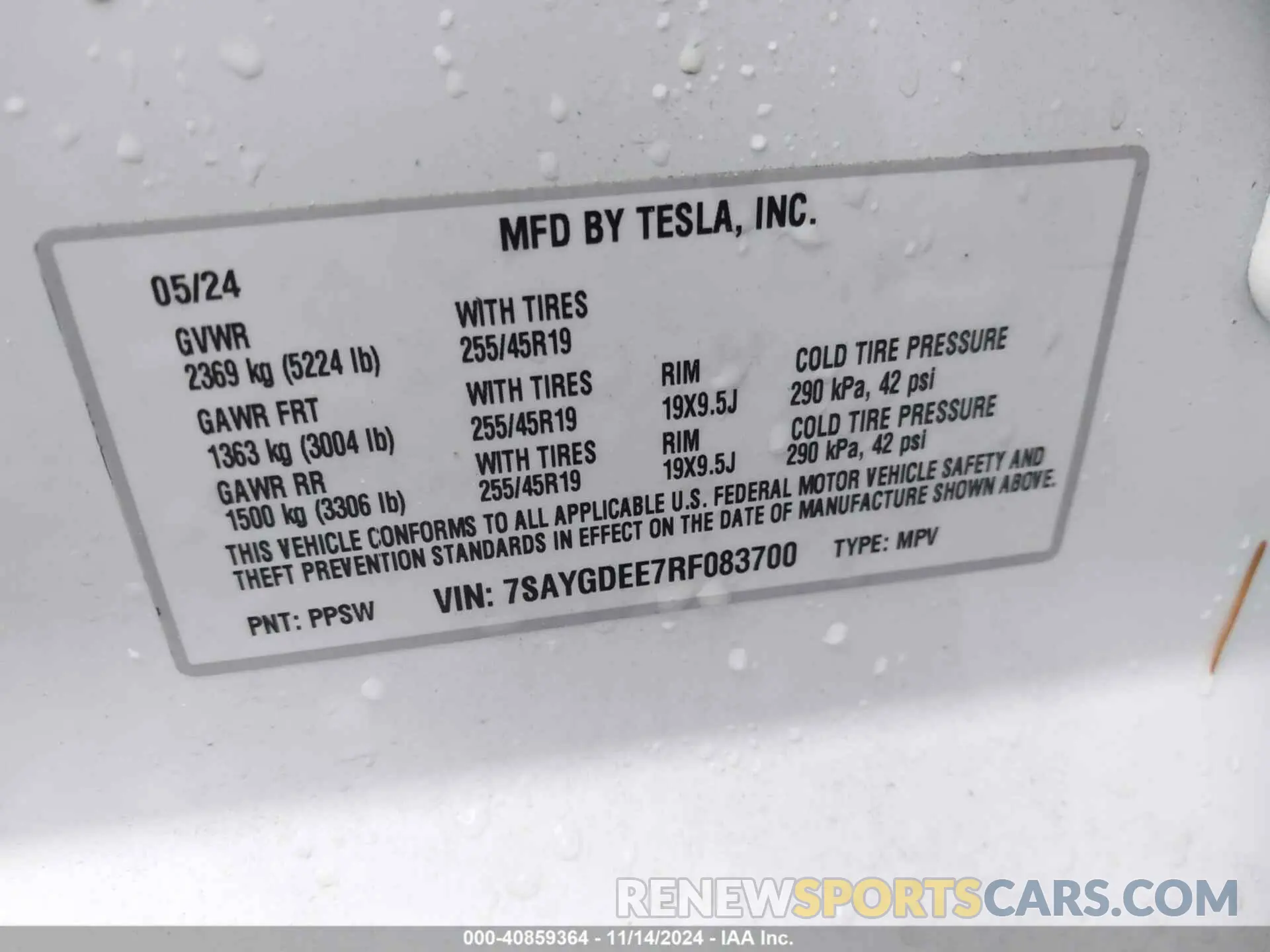 9 fotografías del automóvil dañado 7SAYGDEE7RF083700 TESLA MODEL Y 2024