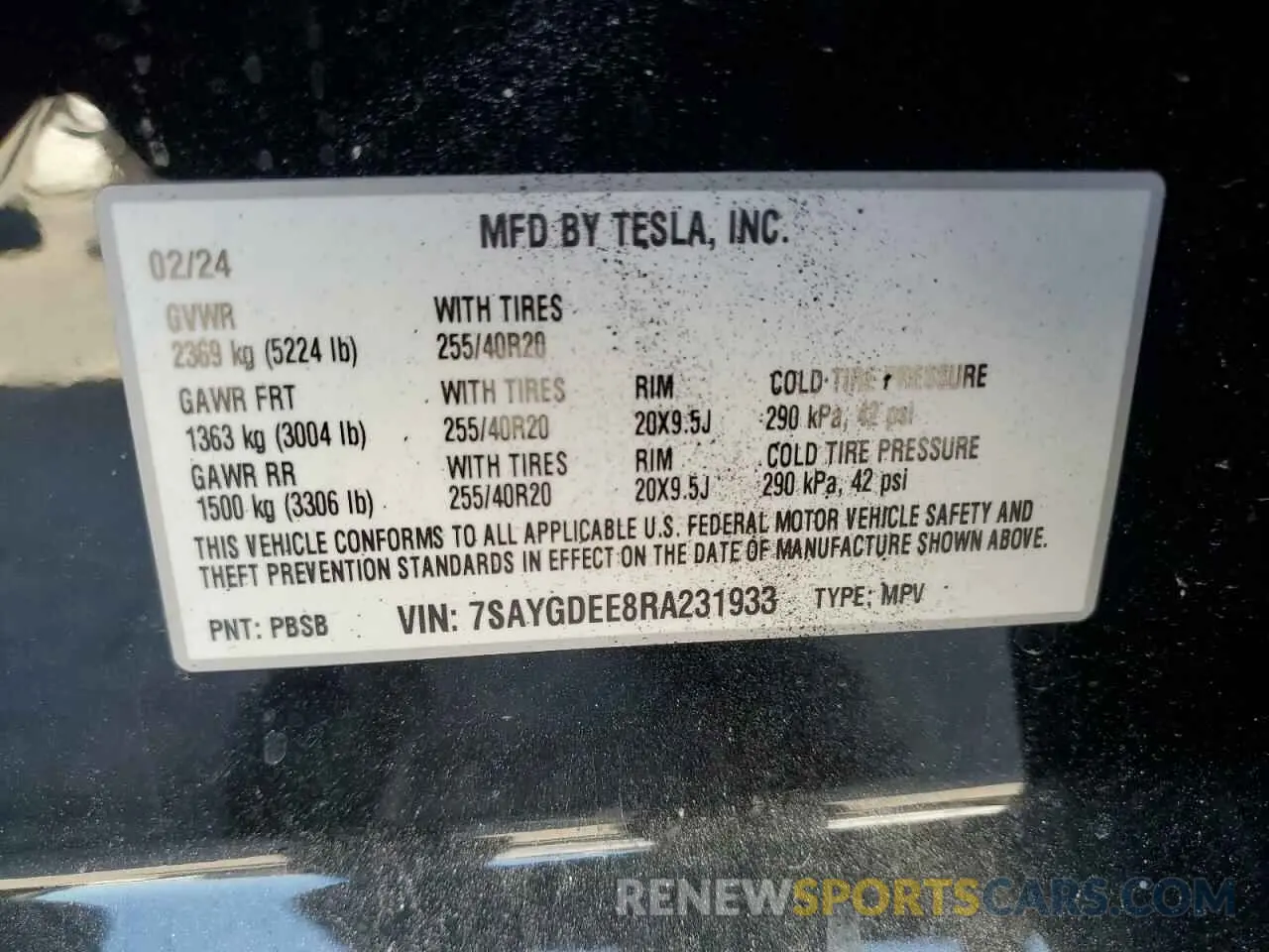 12 fotografías del automóvil dañado 7SAYGDEE8RA231933 TESLA MODEL Y 2024