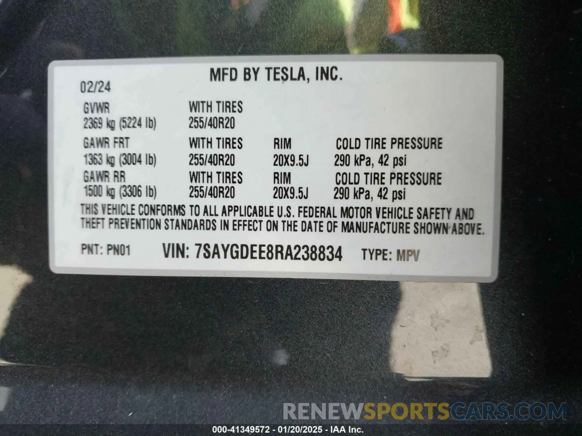 9 fotografías del automóvil dañado 7SAYGDEE8RA238834 TESLA MODEL Y 2024