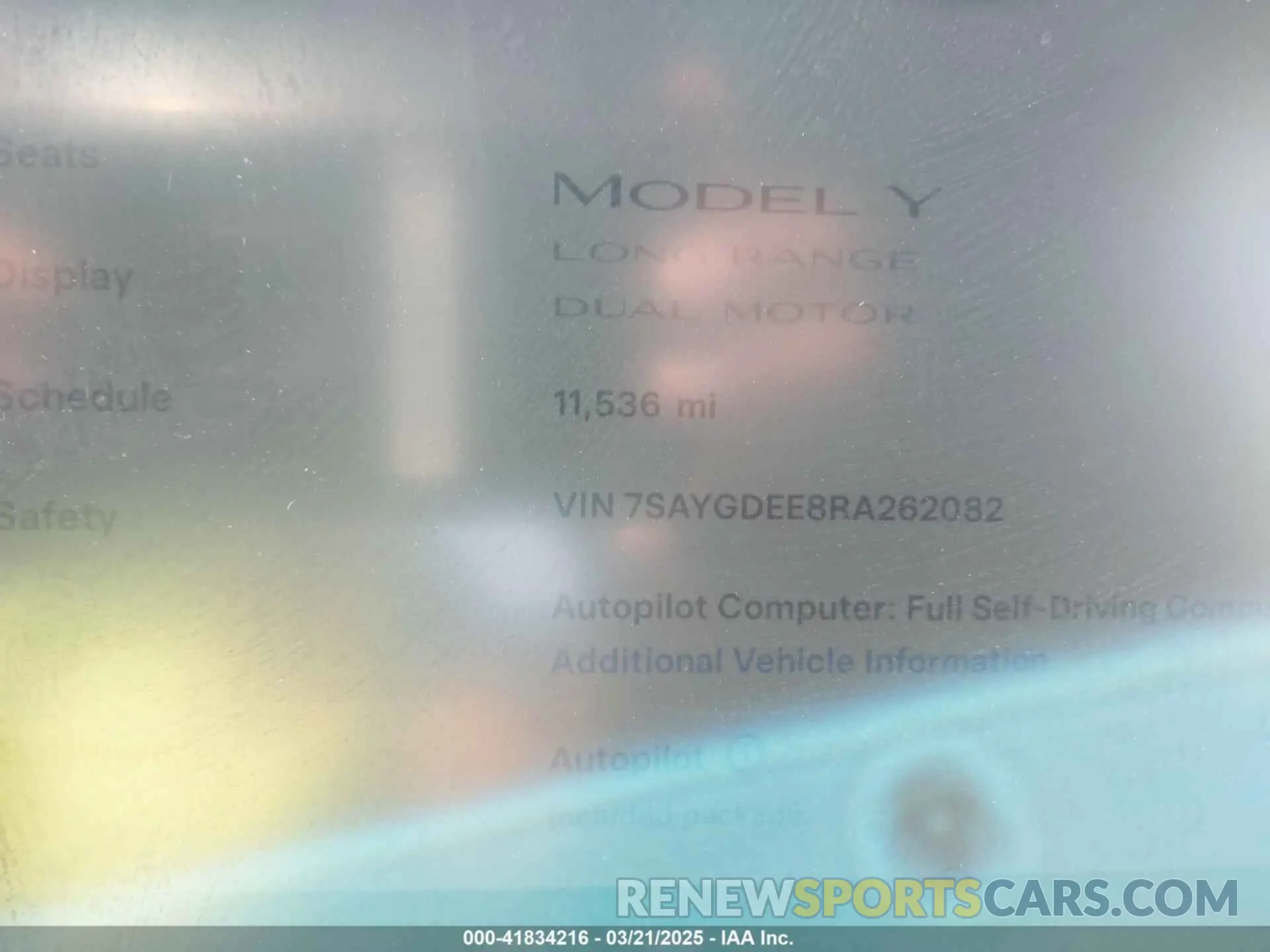 16 fotografías del automóvil dañado 7SAYGDEE8RA262082 TESLA MODEL Y 2024