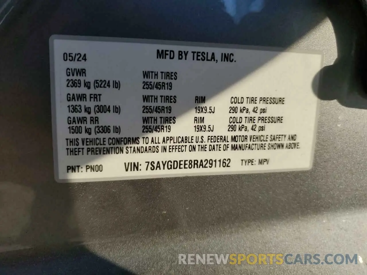 12 fotografías del automóvil dañado 7SAYGDEE8RA291162 TESLA MODEL Y 2024