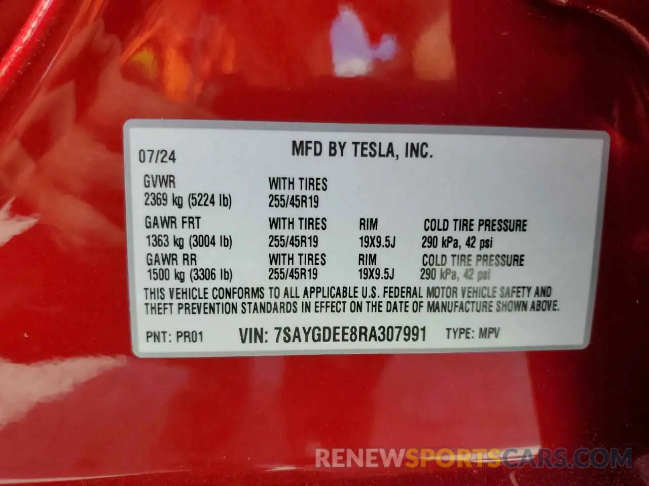 13 fotografías del automóvil dañado 7SAYGDEE8RA307991 TESLA MODEL Y 2024