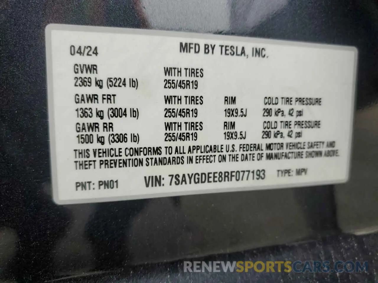 15 fotografías del automóvil dañado 7SAYGDEE8RF077193 TESLA MODEL Y 2024