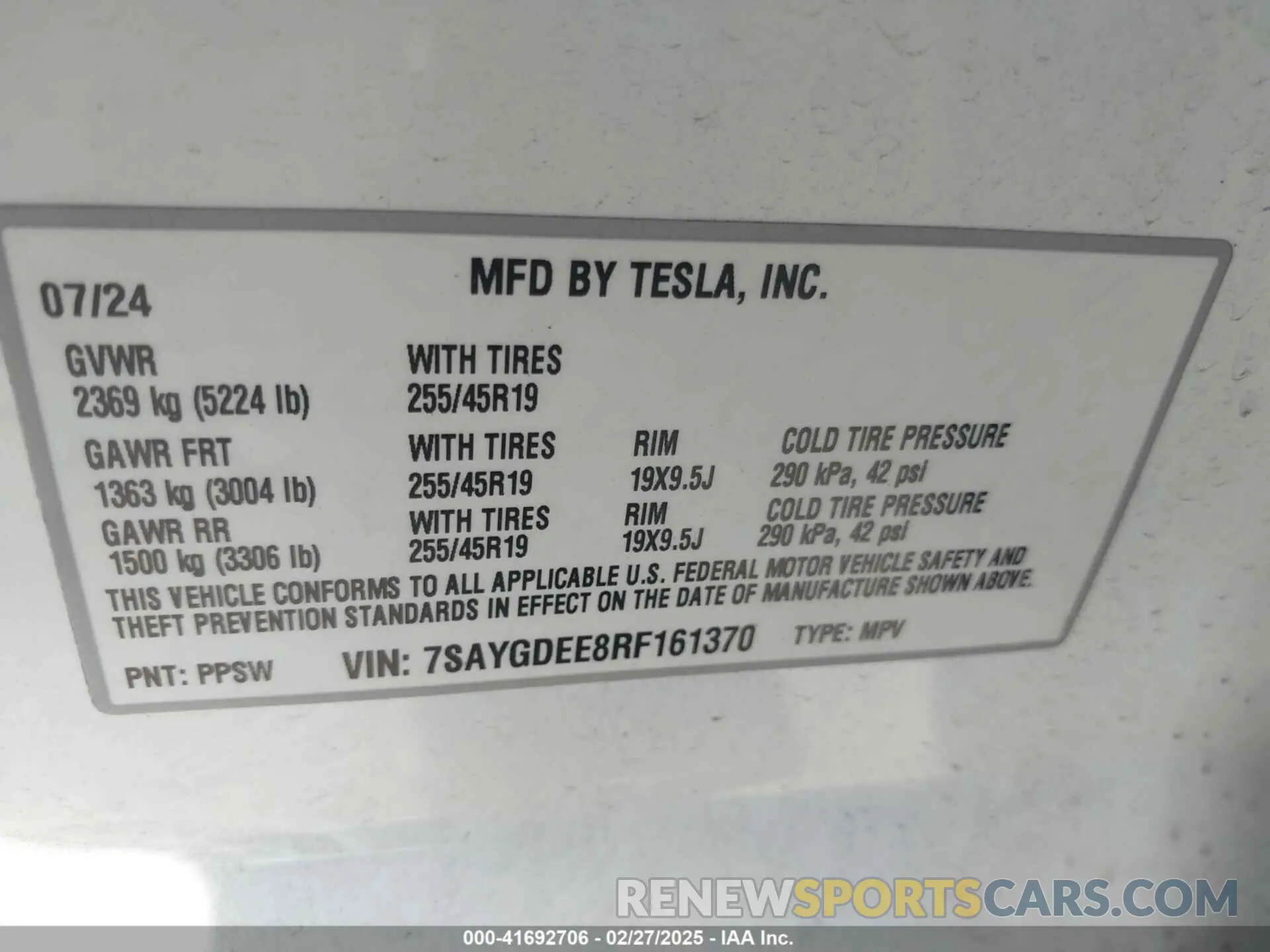 9 fotografías del automóvil dañado 7SAYGDEE8RF161370 TESLA MODEL Y 2024