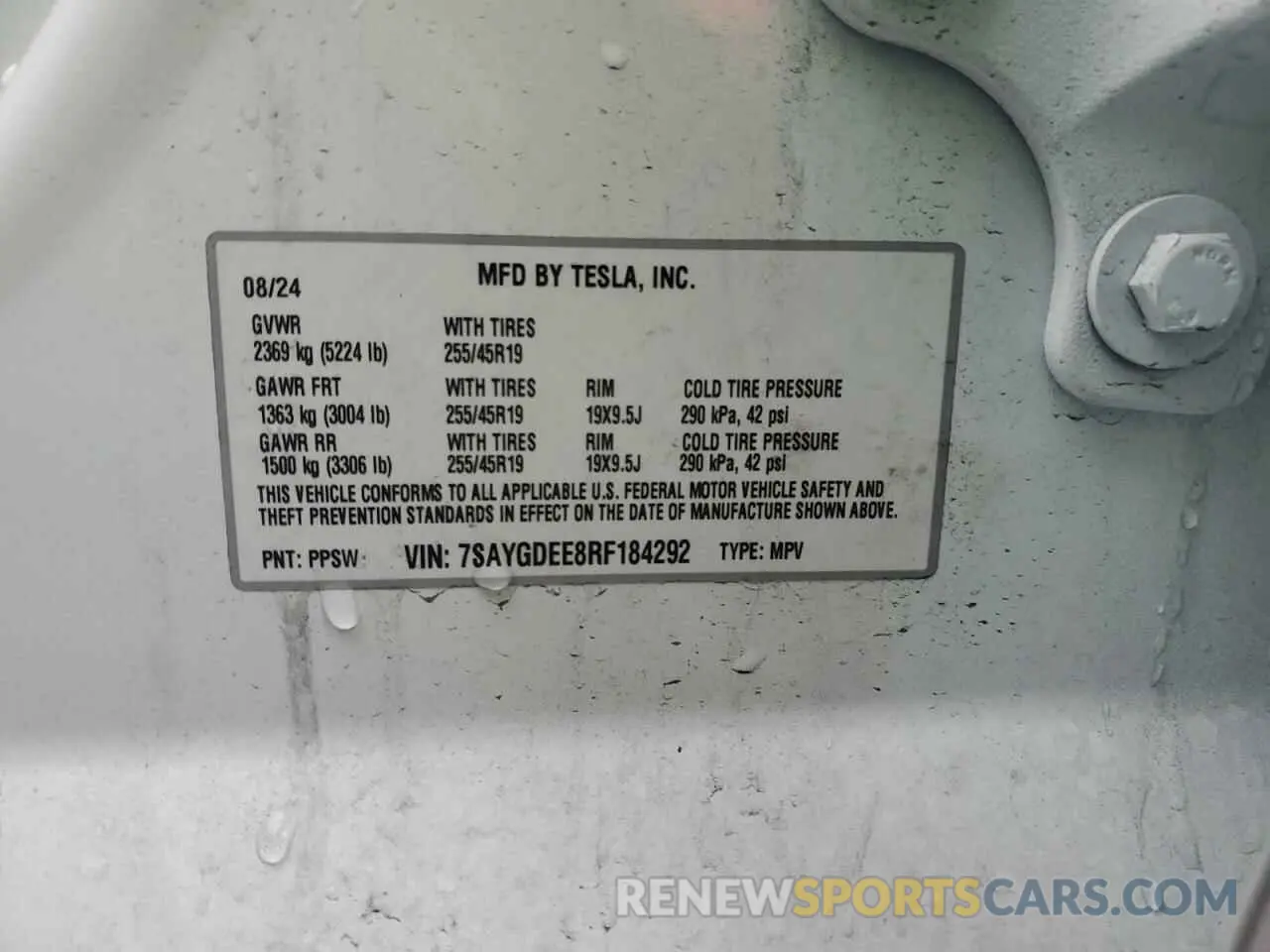 12 fotografías del automóvil dañado 7SAYGDEE8RF184292 TESLA MODEL Y 2024