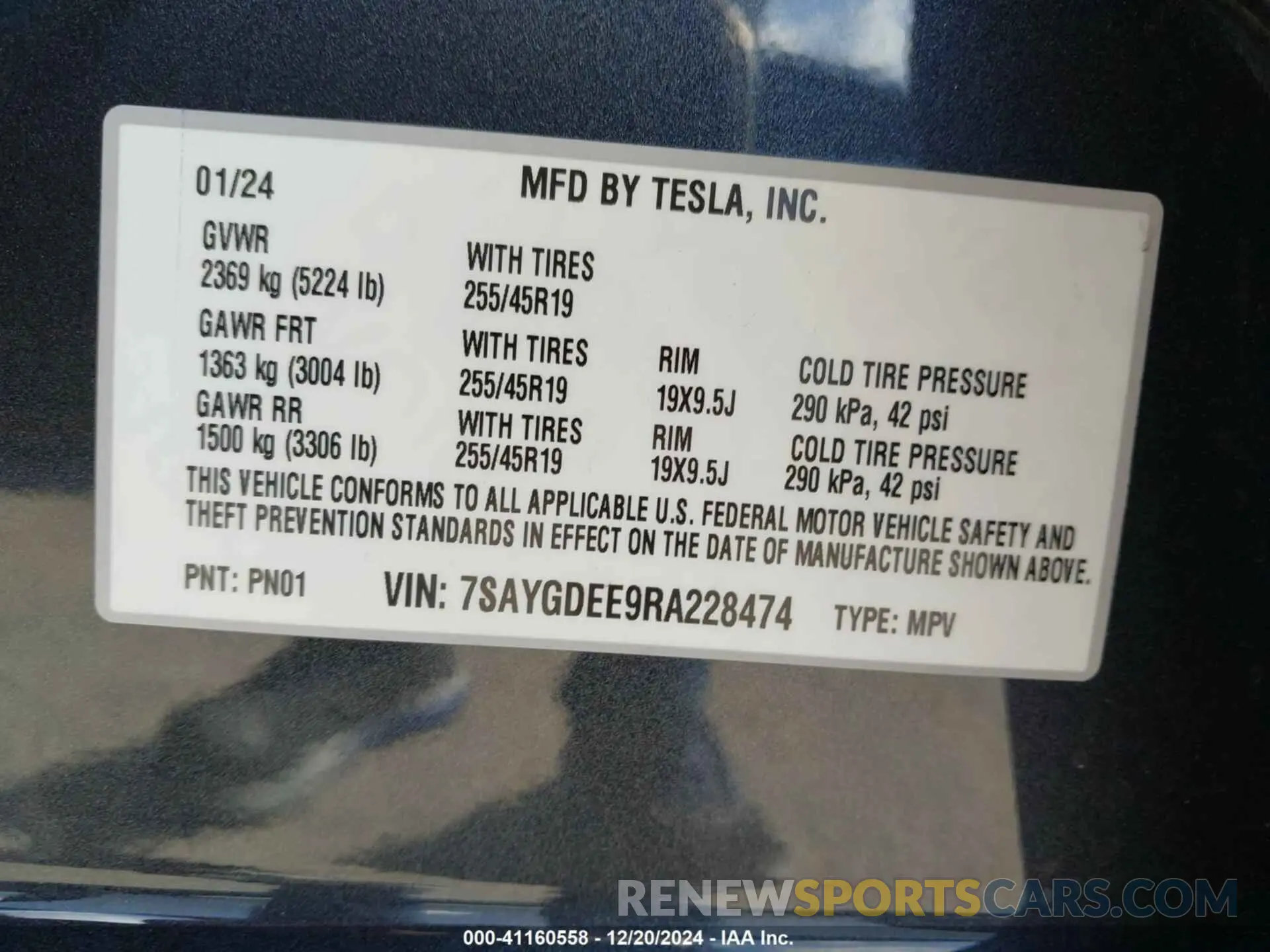 9 fotografías del automóvil dañado 7SAYGDEE9RA228474 TESLA MODEL Y 2024