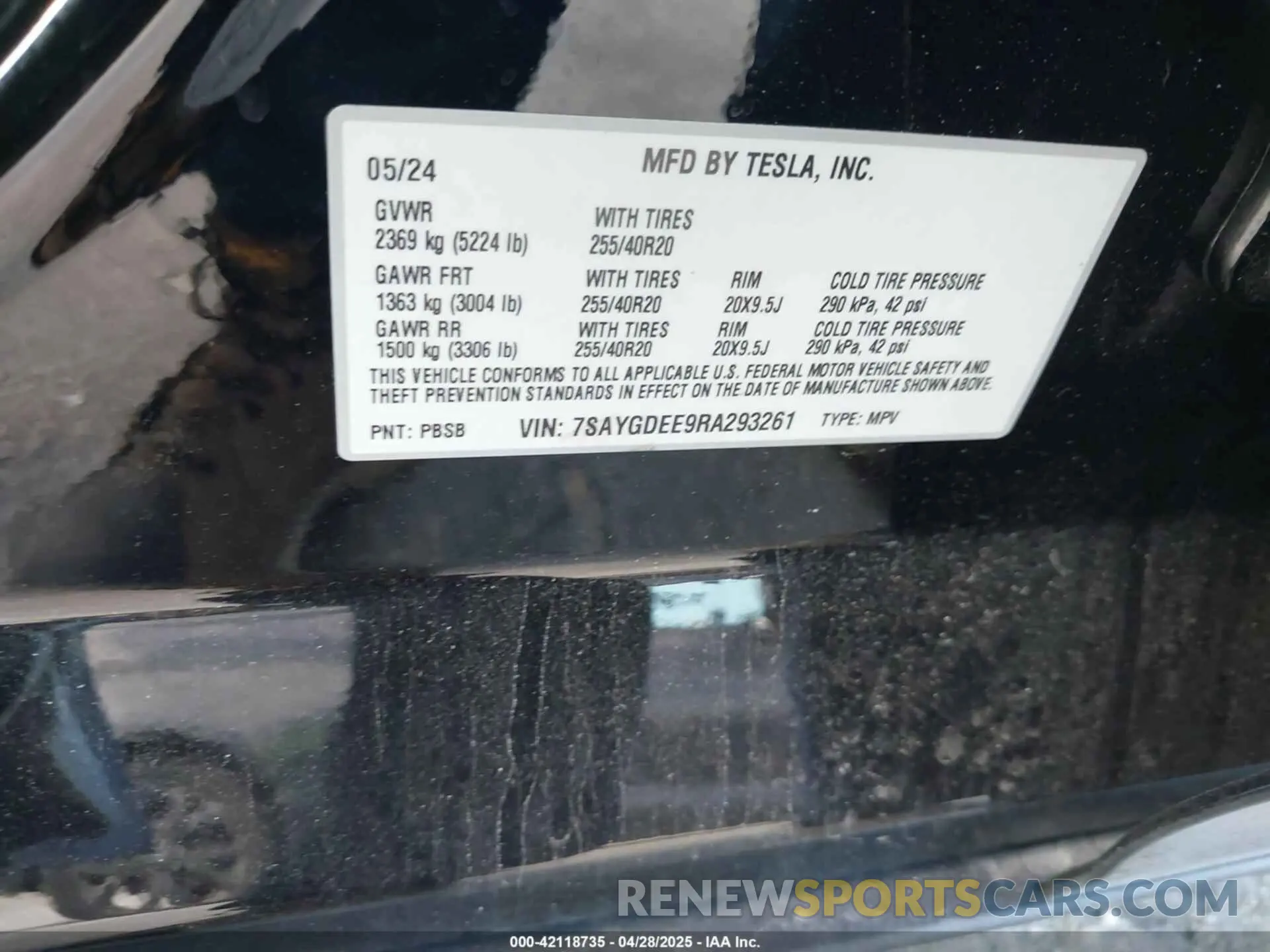 9 fotografías del automóvil dañado 7SAYGDEE9RA293261 TESLA MODEL Y 2024
