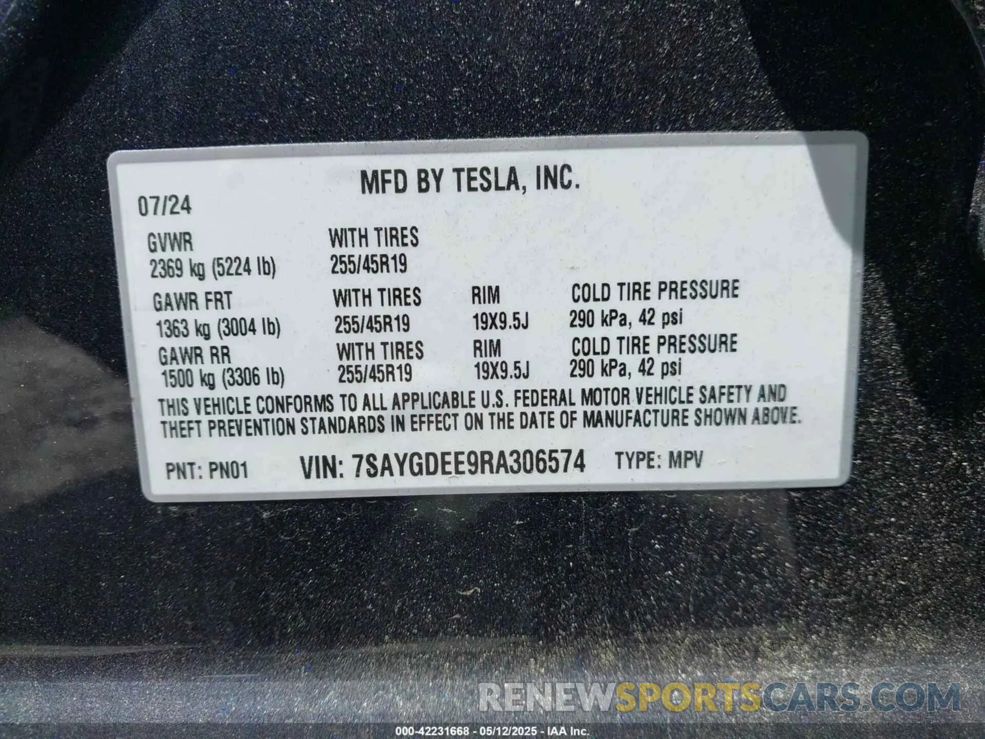 9 fotografías del automóvil dañado 7SAYGDEE9RA306574 TESLA MODEL Y 2024