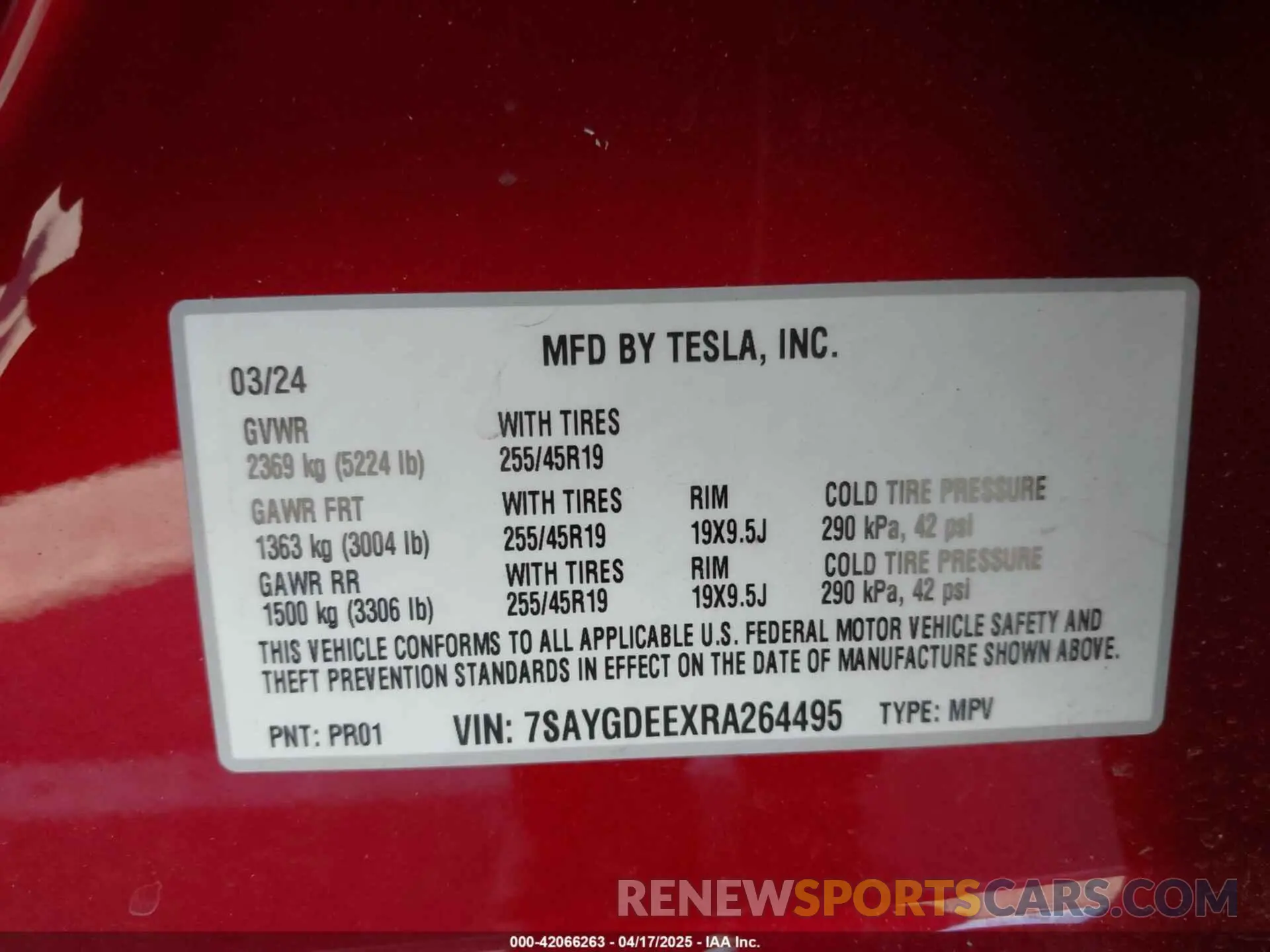9 fotografías del automóvil dañado 7SAYGDEEXRA264495 TESLA MODEL Y 2024