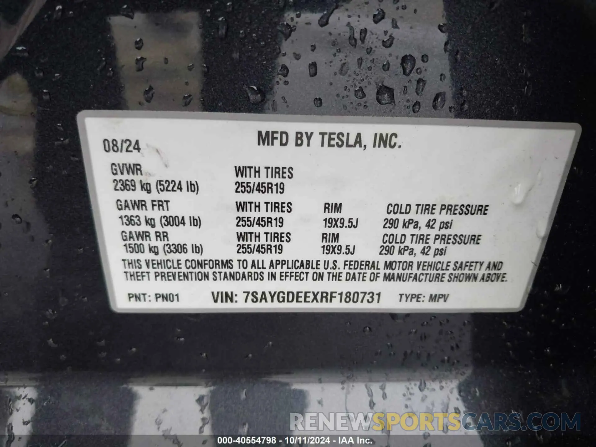 9 fotografías del automóvil dañado 7SAYGDEEXRF180731 TESLA MODEL Y 2024