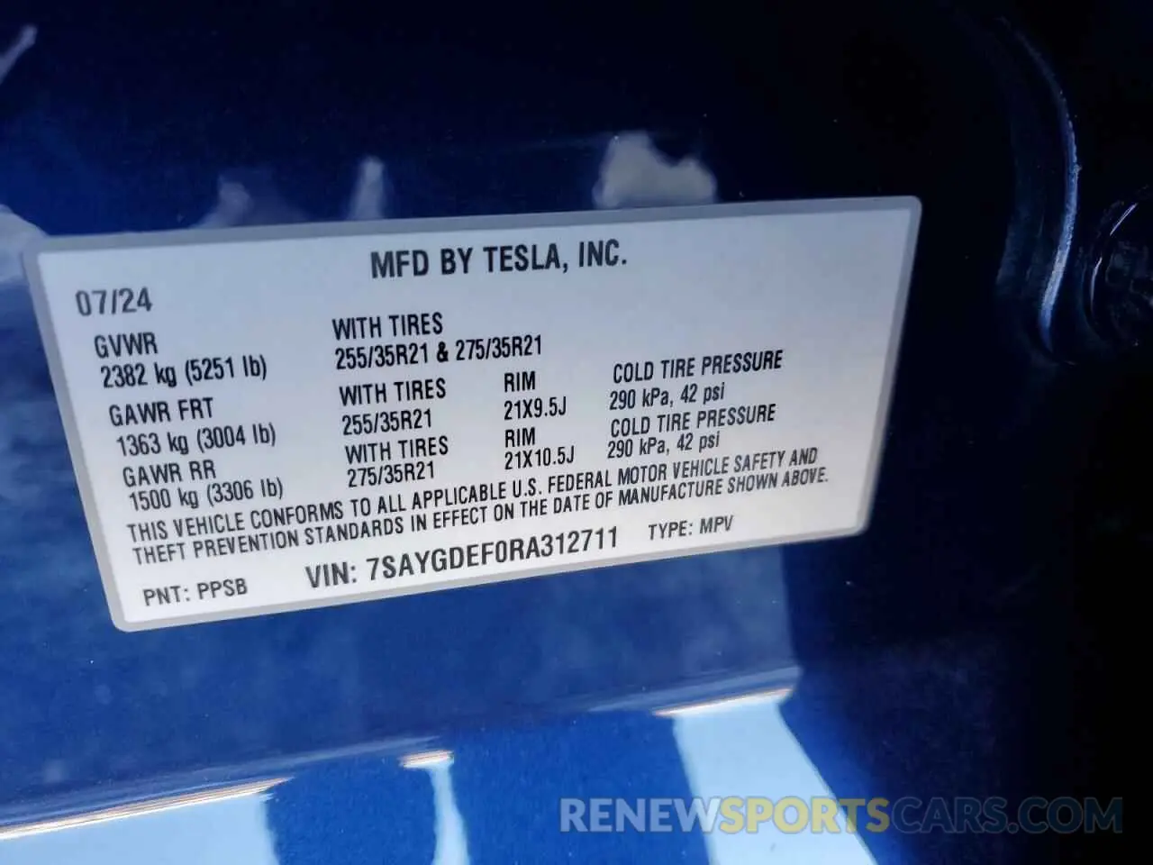 16 fotografías del automóvil dañado 7SAYGDEF0RA312711 TESLA MODEL Y 2024