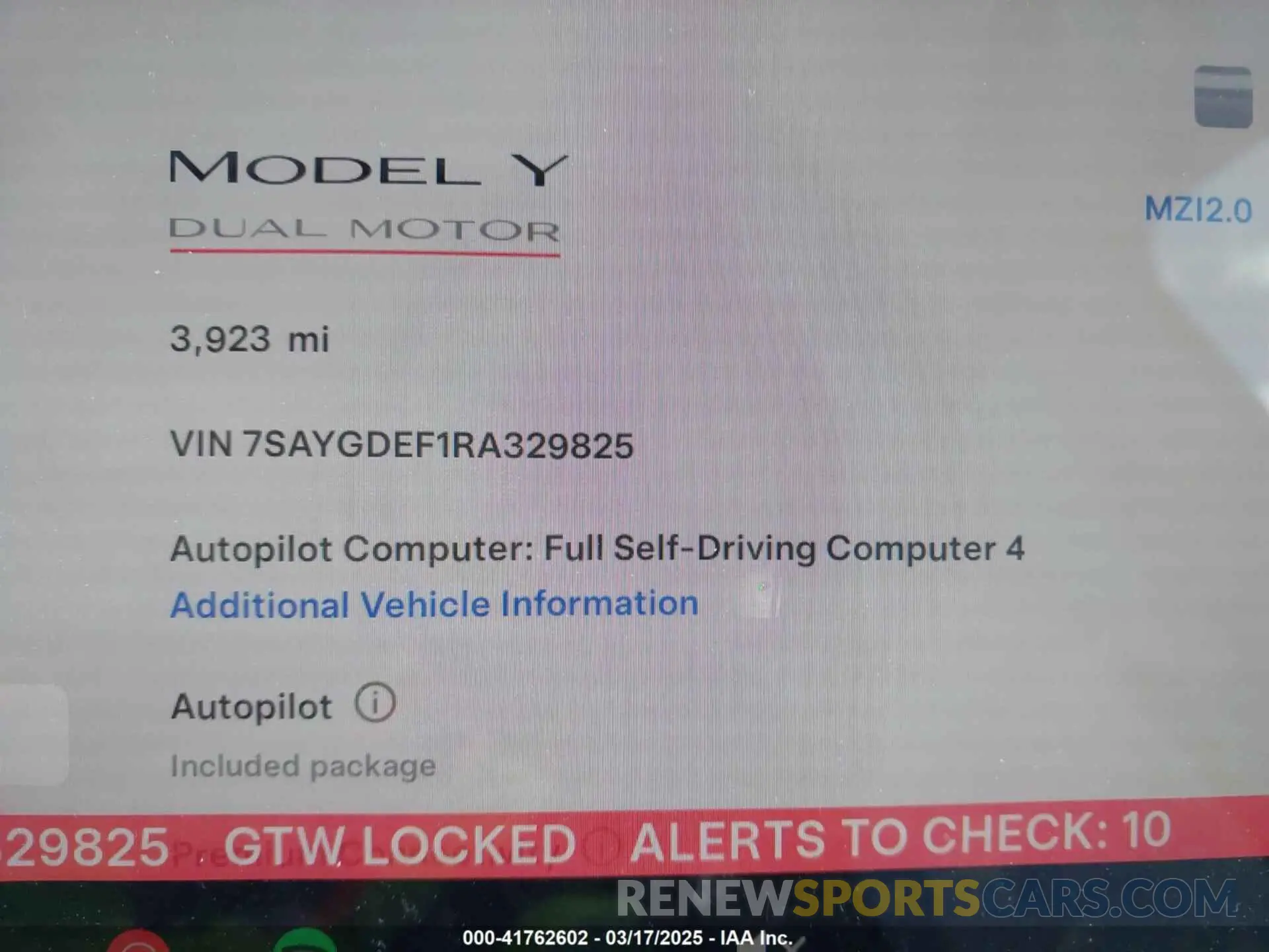 7 fotografías del automóvil dañado 7SAYGDEF1RA329825 TESLA MODEL Y 2024