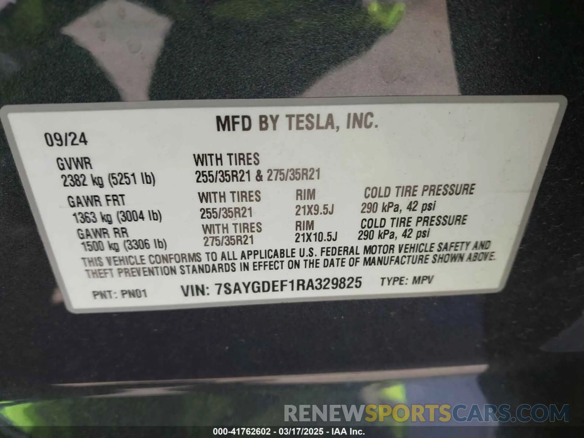 9 fotografías del automóvil dañado 7SAYGDEF1RA329825 TESLA MODEL Y 2024